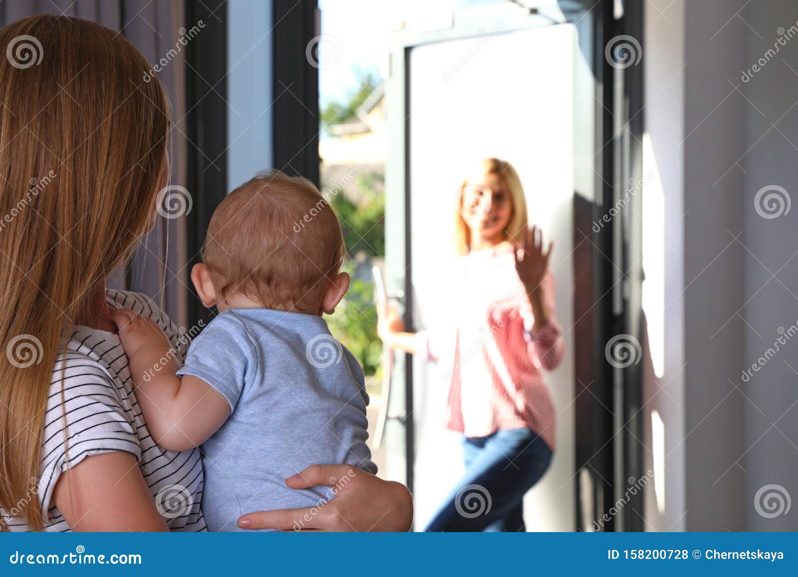 mother leaving her baby with teen nanny
