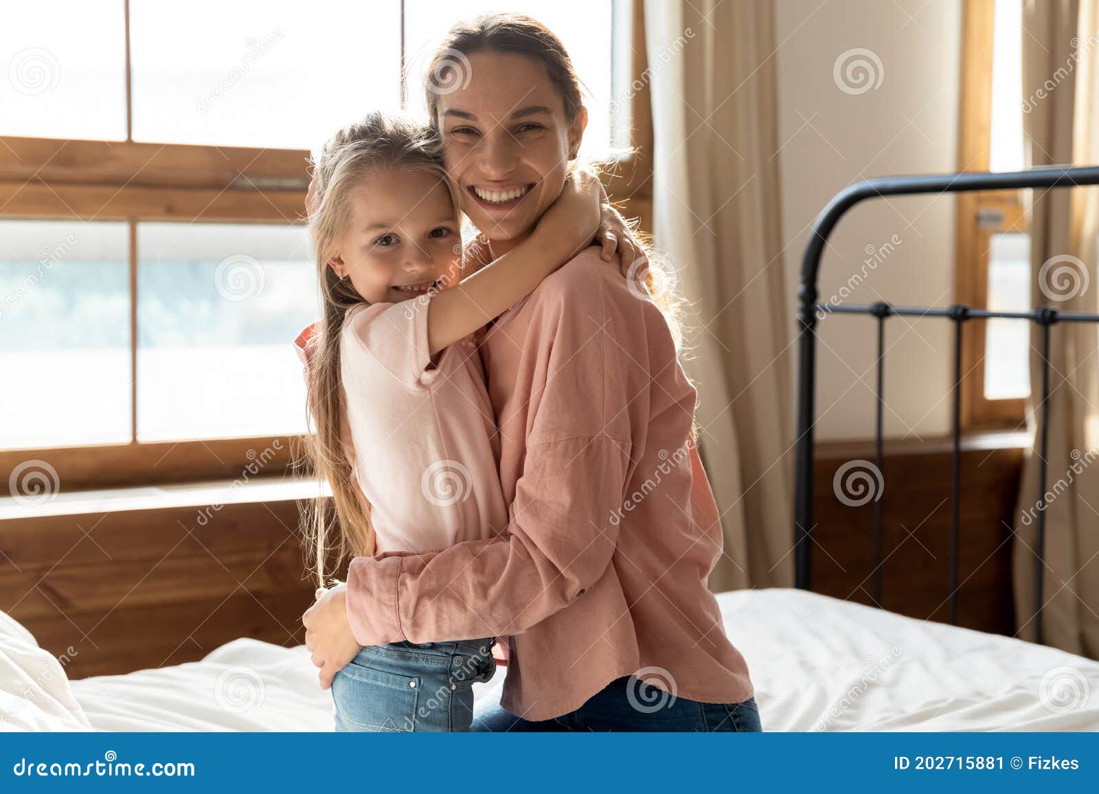 Mother And Little Daughter Hugging In Bedroom Stock Image Image Of Affection Beautiful 202715881 