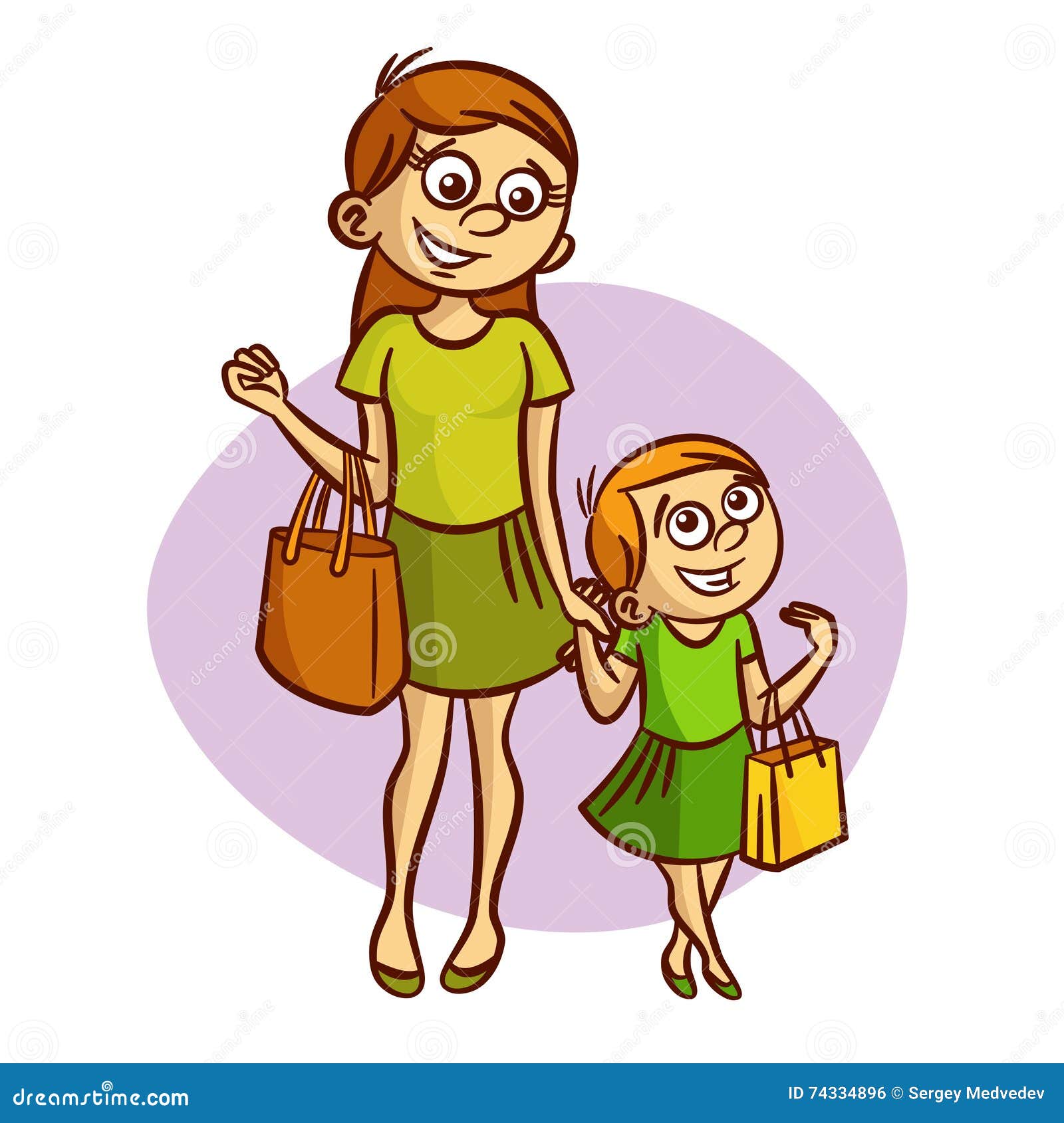 Mother with Little Girl Walking Stock Vector - Illustration of shopping ...
