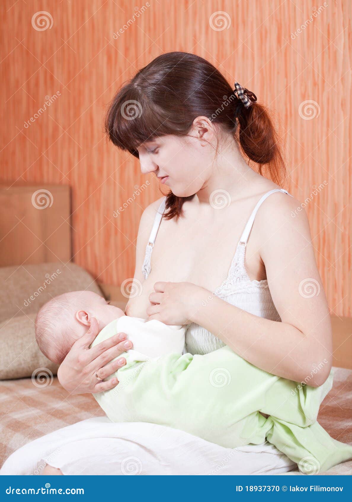 Mother Looks at the Kid Sucking Breast Stock Photo - Image of little,  nourish: 18937370
