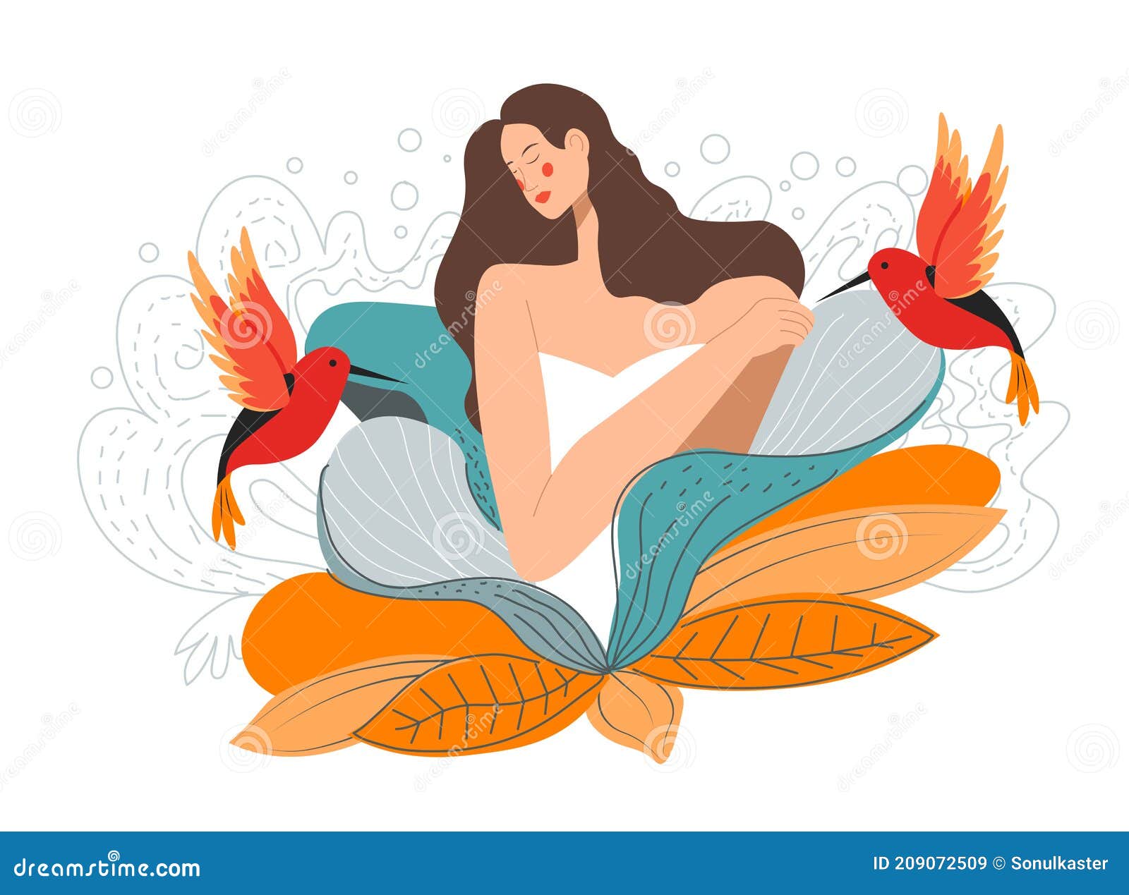 Nature, Feminine Woman Flowers and Bird Stock Vector - Illustration of flora: 209072509