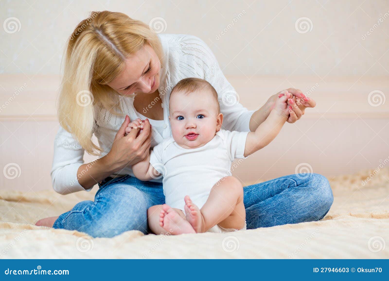 Mother Playing With Baby Boy Indoors Stock Photos - Image: 27946603