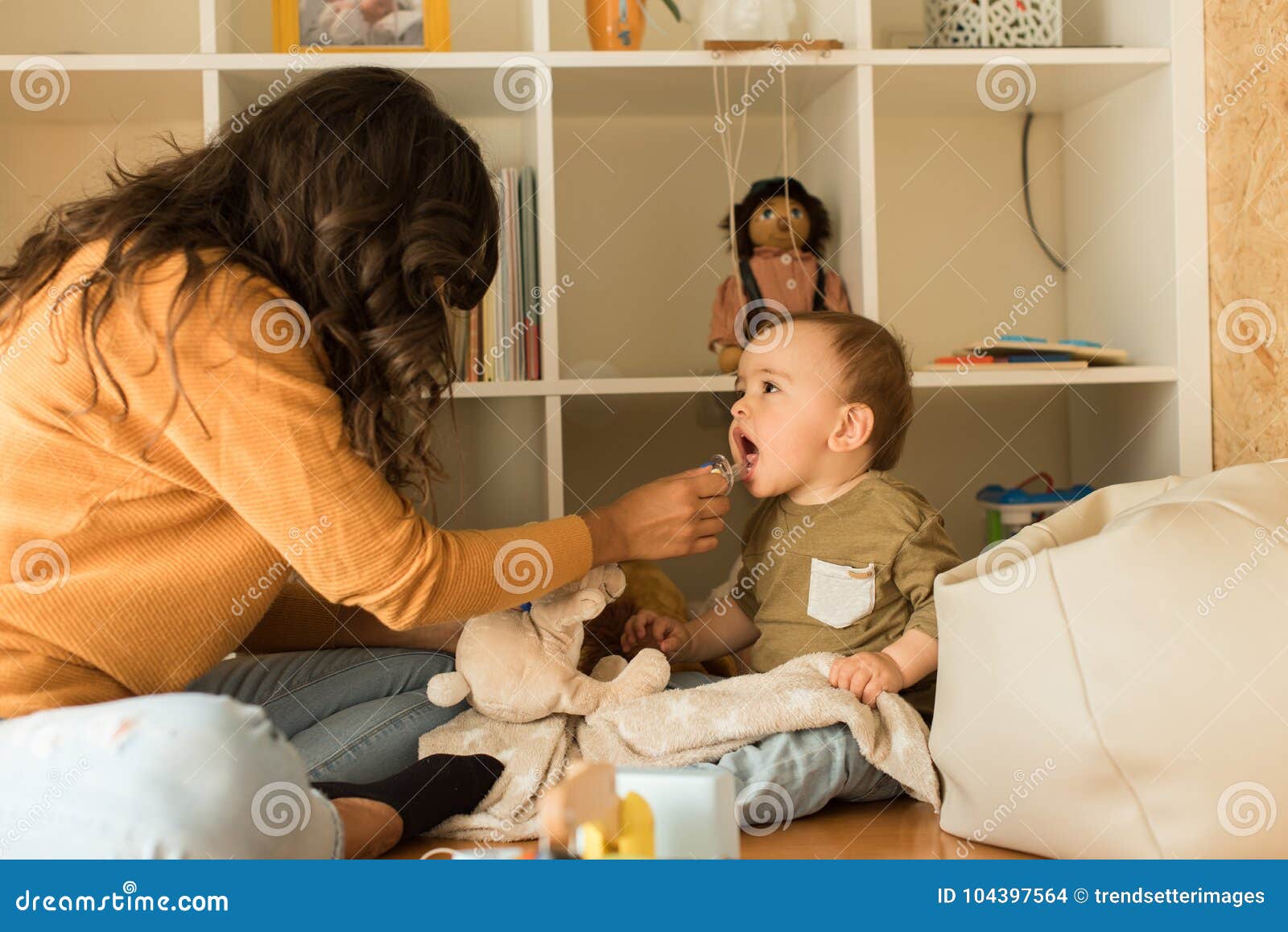 Mother Playing with Toddler at Home Stock Photo Image of pacifier