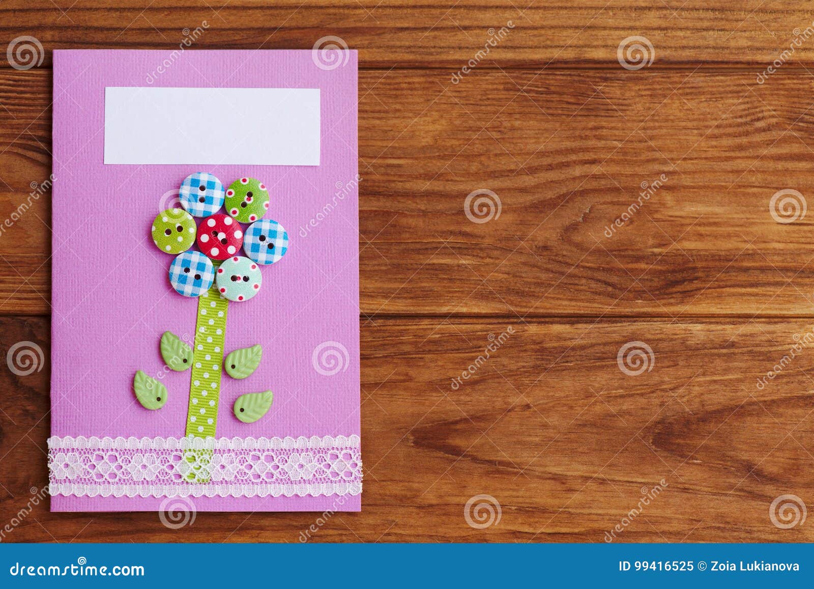 Mother S Day Or Birthday Greeting Card With Flower On A Wooden Background With Copy Space For Text Simple Handmade Card Stock Image Image Of Mamma Mama