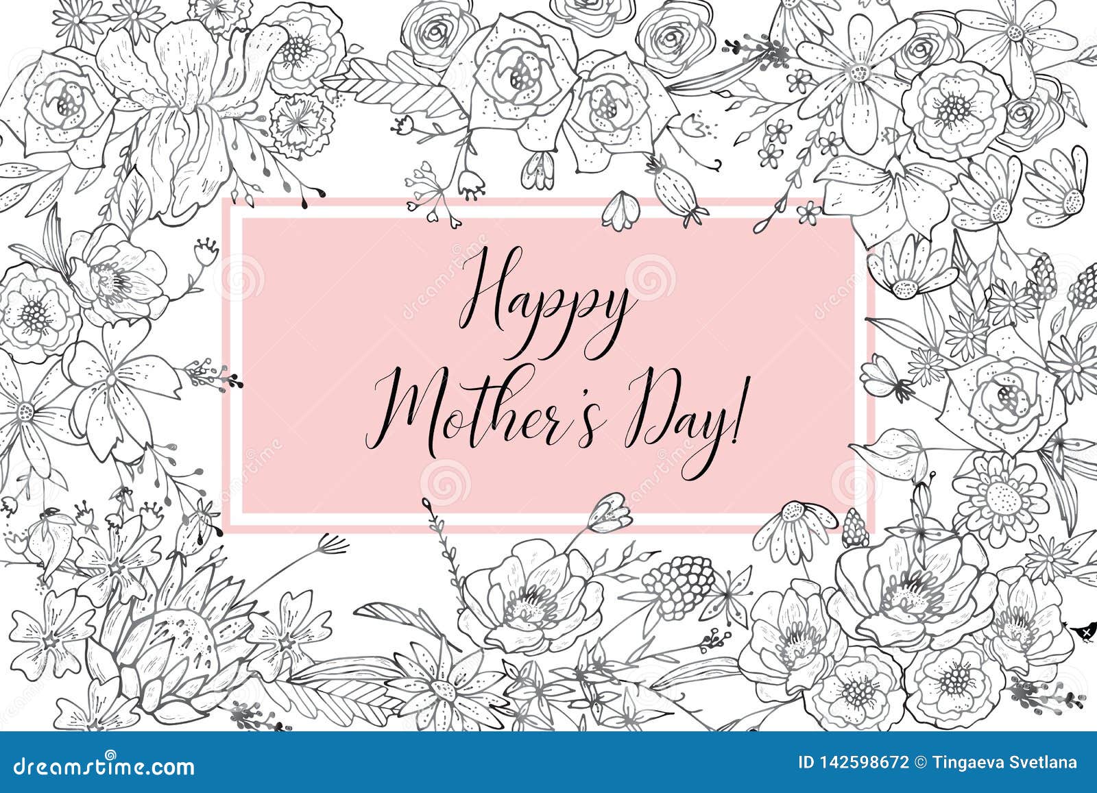 mother`s day greeting card with beautiful blossom flowers