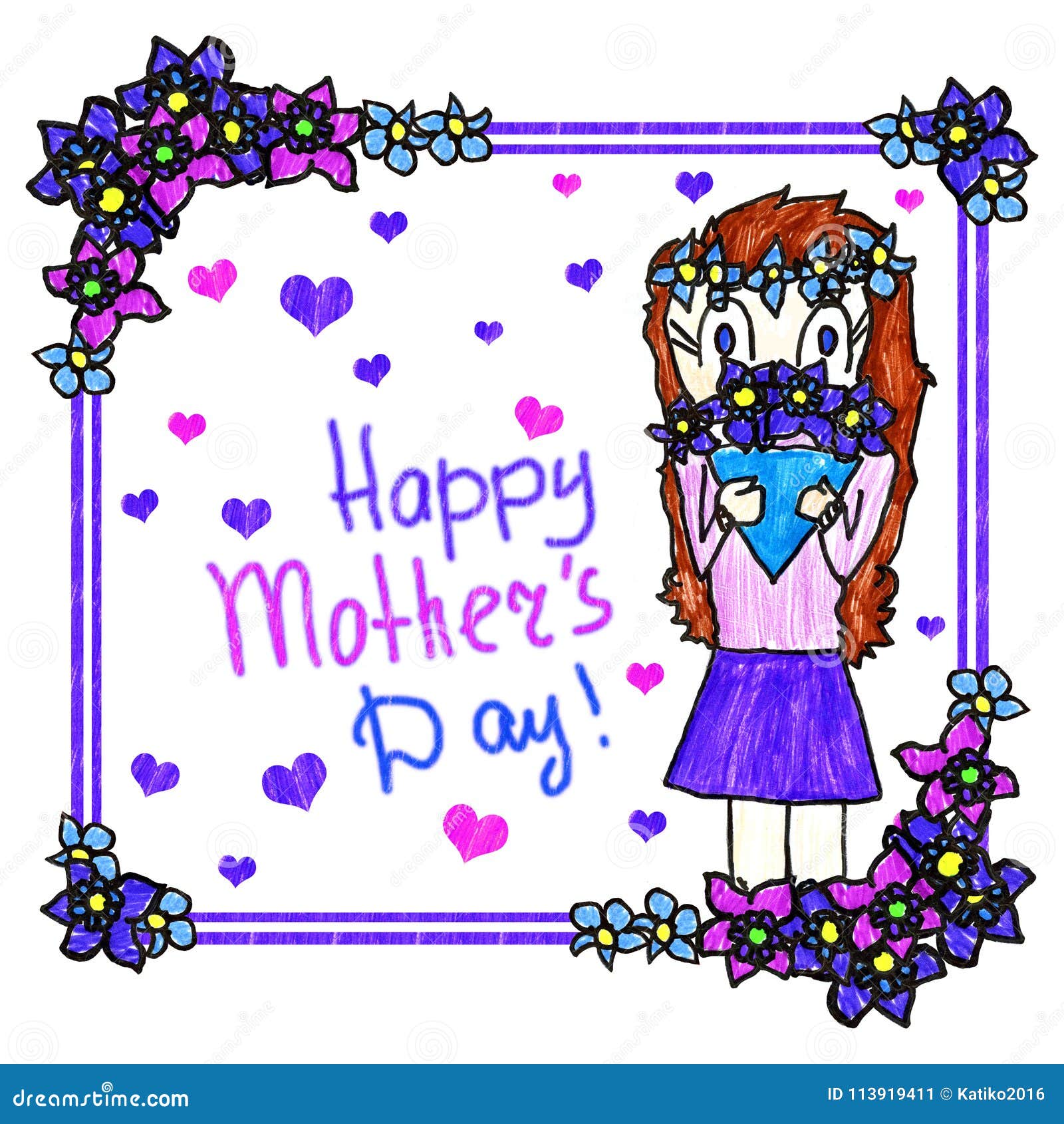 Flower Children Drawing For Mothers Day Illustration 31409034 - Megapixl