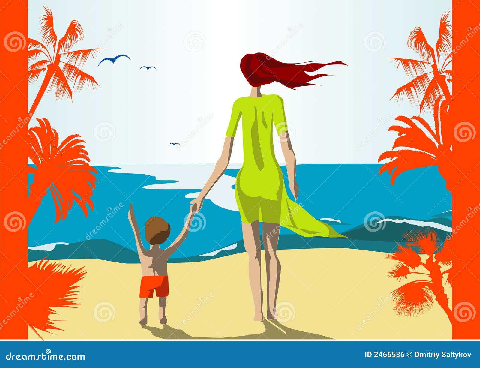 Mother and son on beach stock vector. Illustration of ocean - 2466536