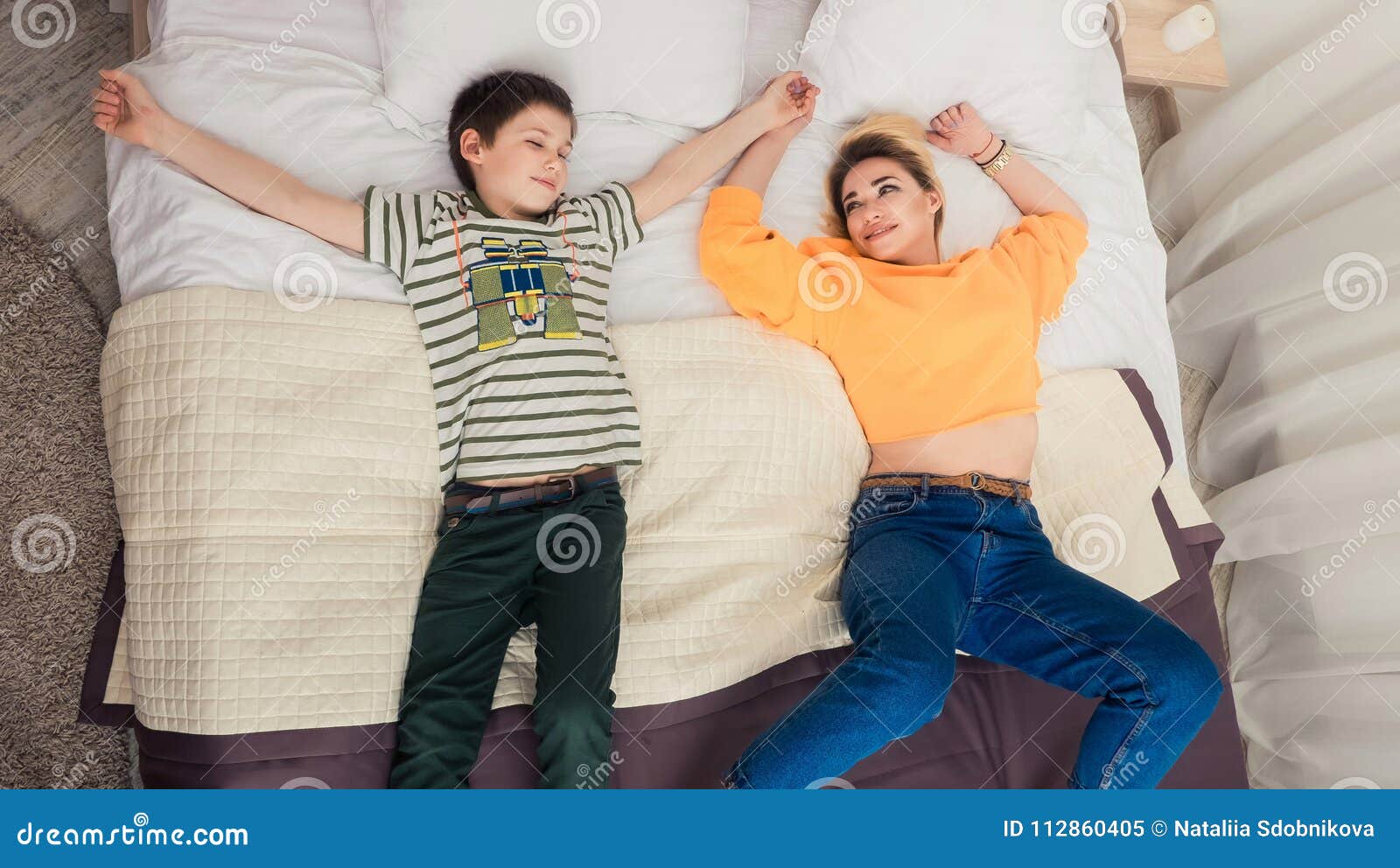 Mother With Son On Bed Mother And Son Having Fun Stock Image Image