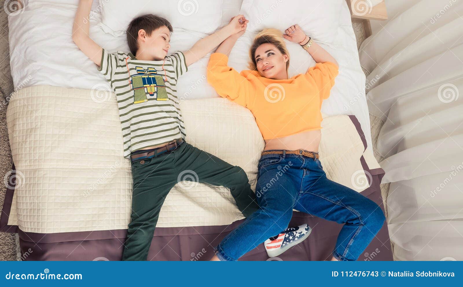 Mother With Son On Bed Mother And Son Having Fun Stock Image Image