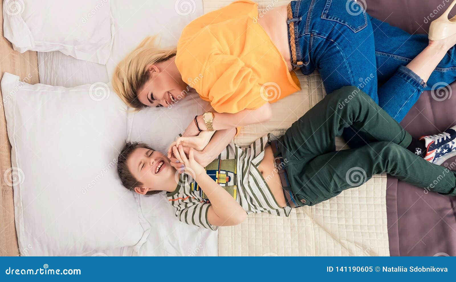 Mother With Son On Bed Mother And Son Having Fun Stock Image Image 