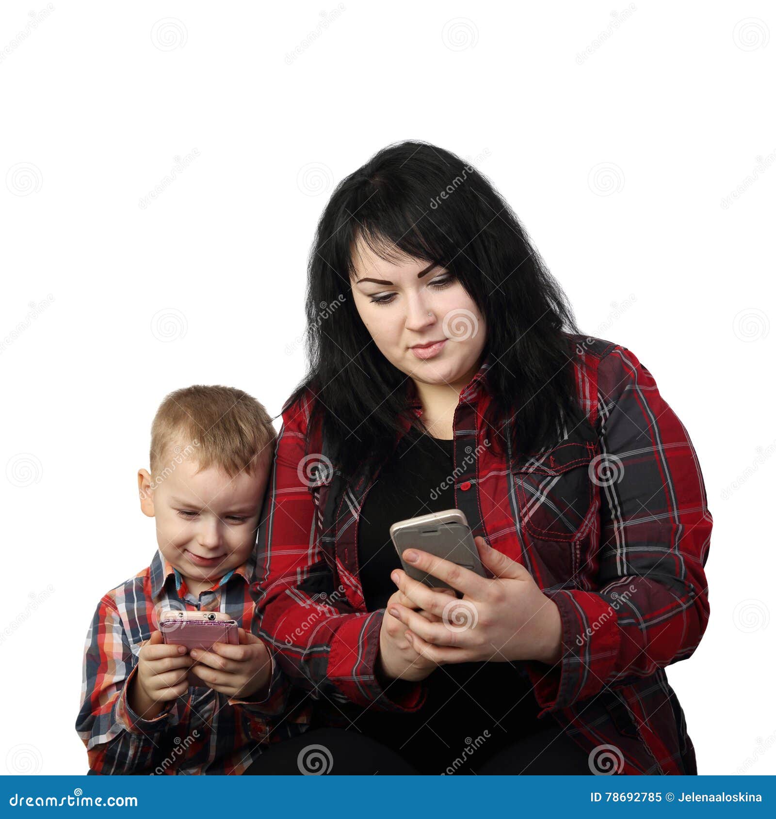 Mother and Son with Cell Phone Stock Im