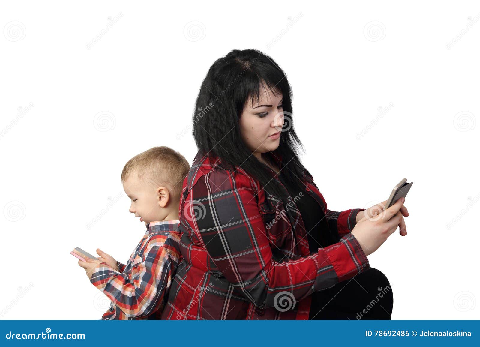 Mother and Son with Cell Phones Stock Ph picture