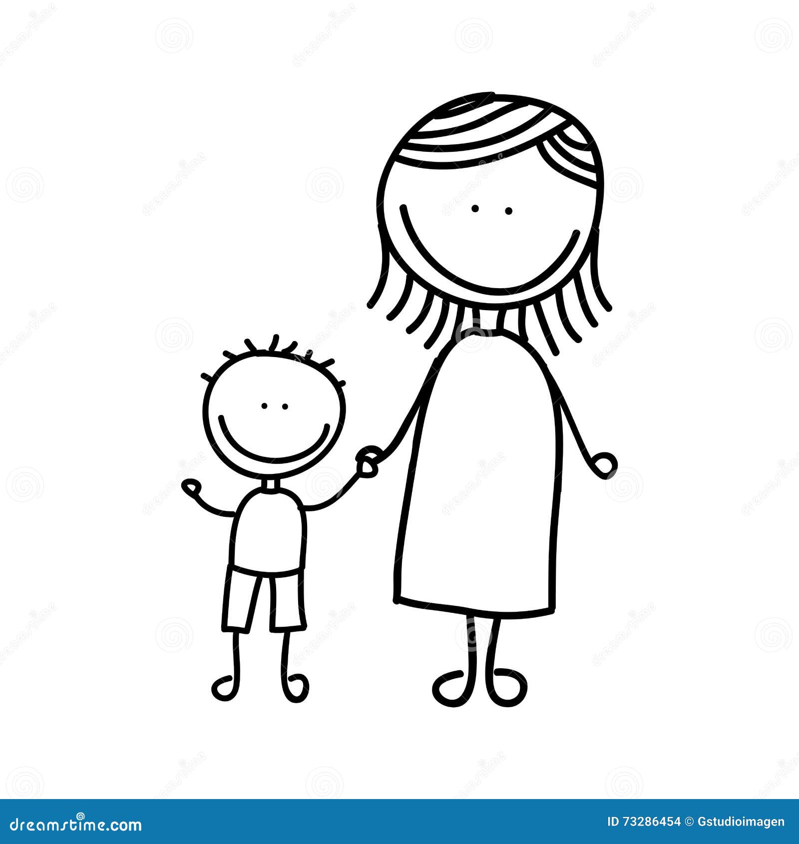 Mother With Son Drawing Isolated Icon Design Stock Illustration
