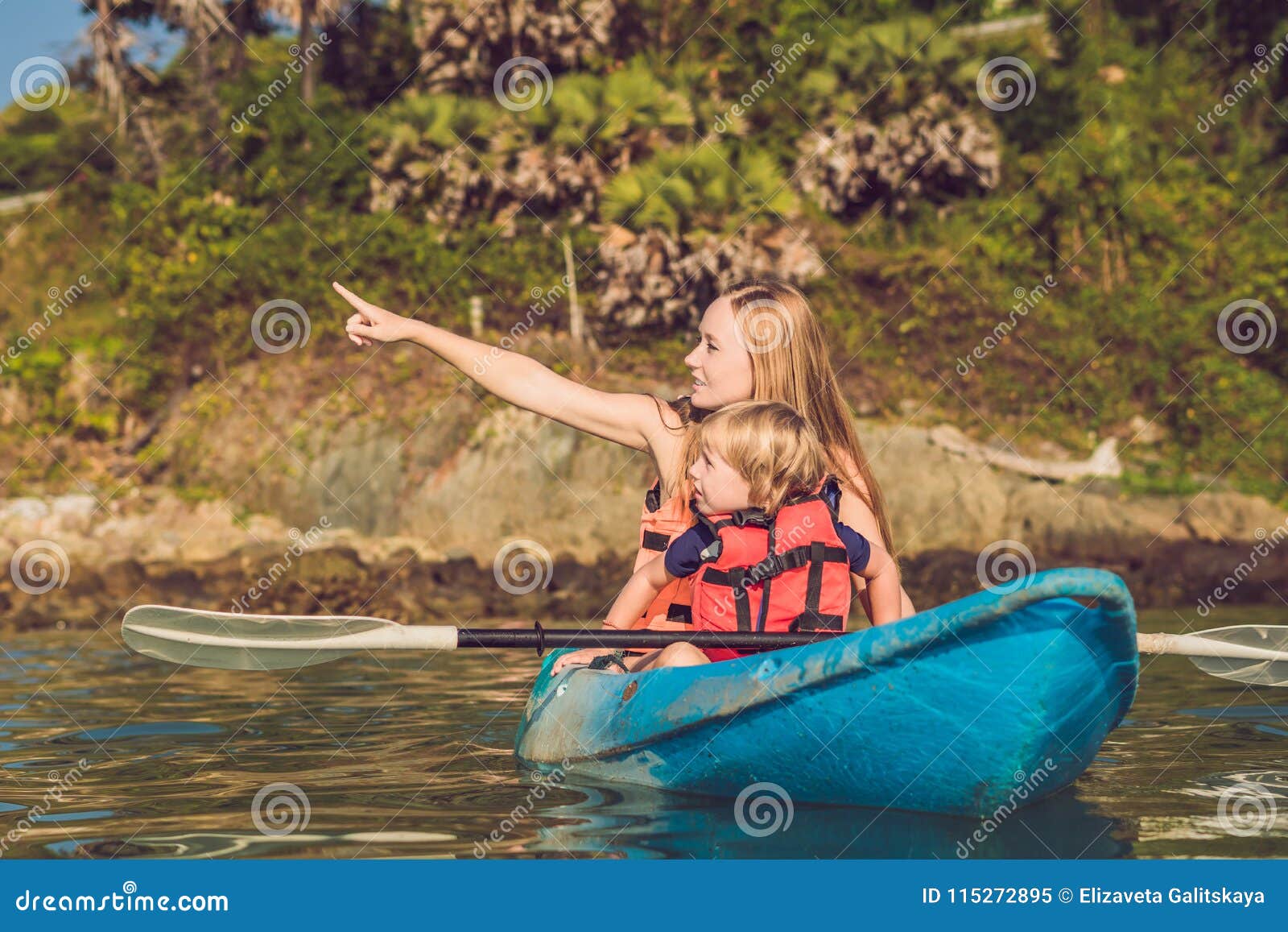 Mother and Son Kayaking at Tropical Ocean. Stock Image - Image of canoe ...