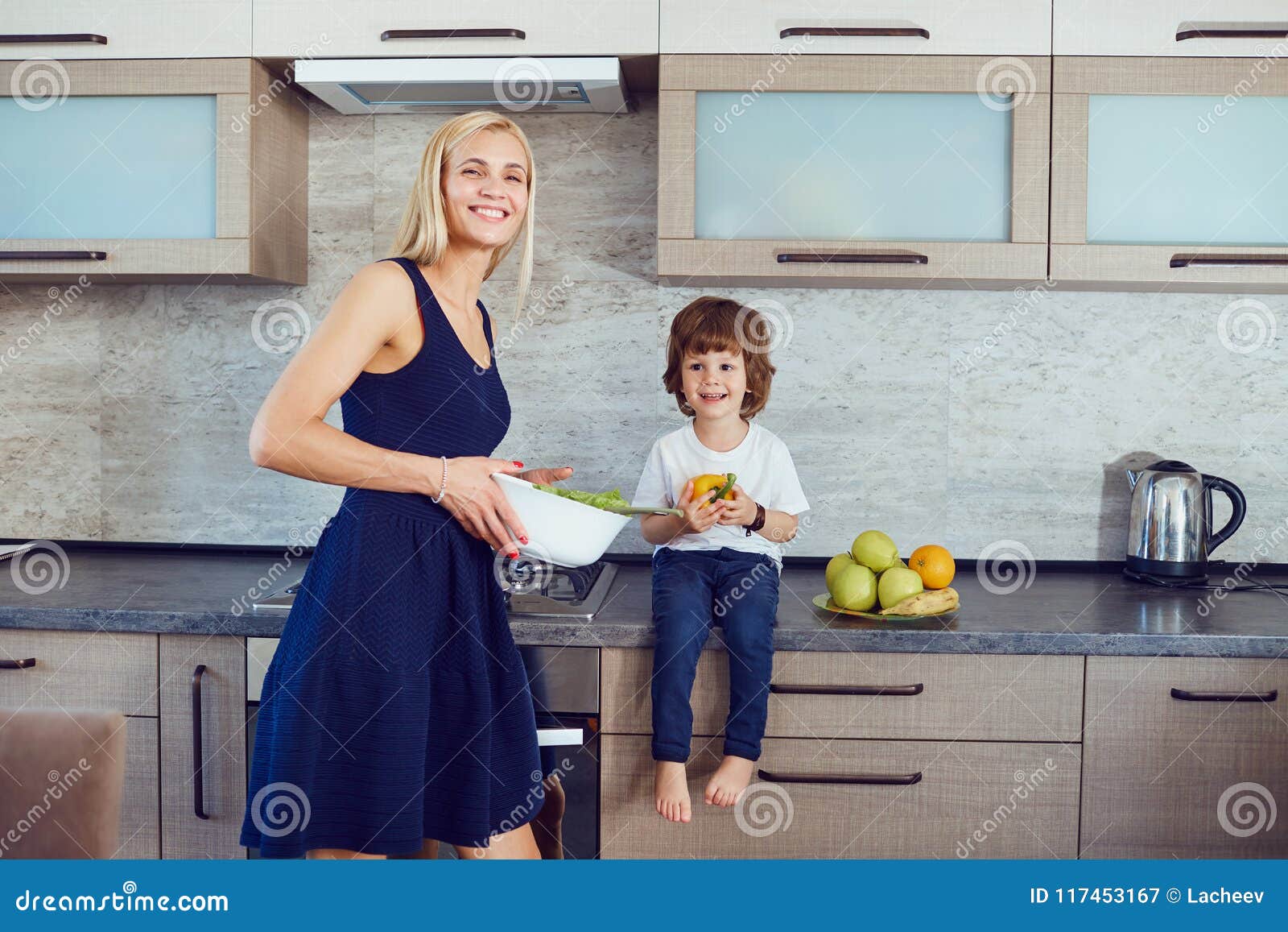 Mother And Son In The Kitchen Stock Image Image Of Healthy