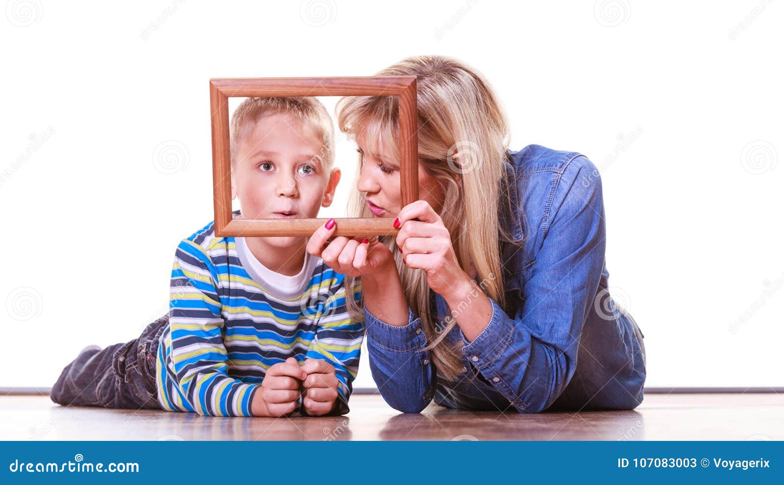 Mother And Son Play With Empty Frame Stock Image Image Of