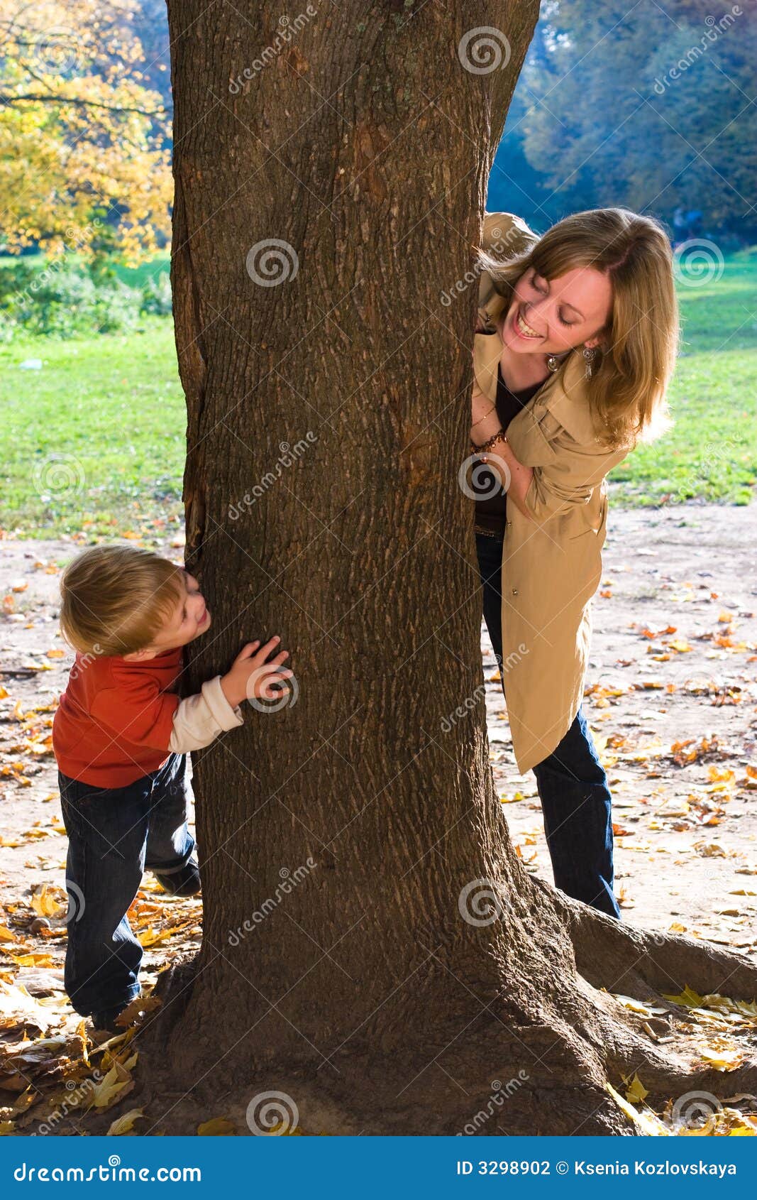 mother and son play hide-and-seek