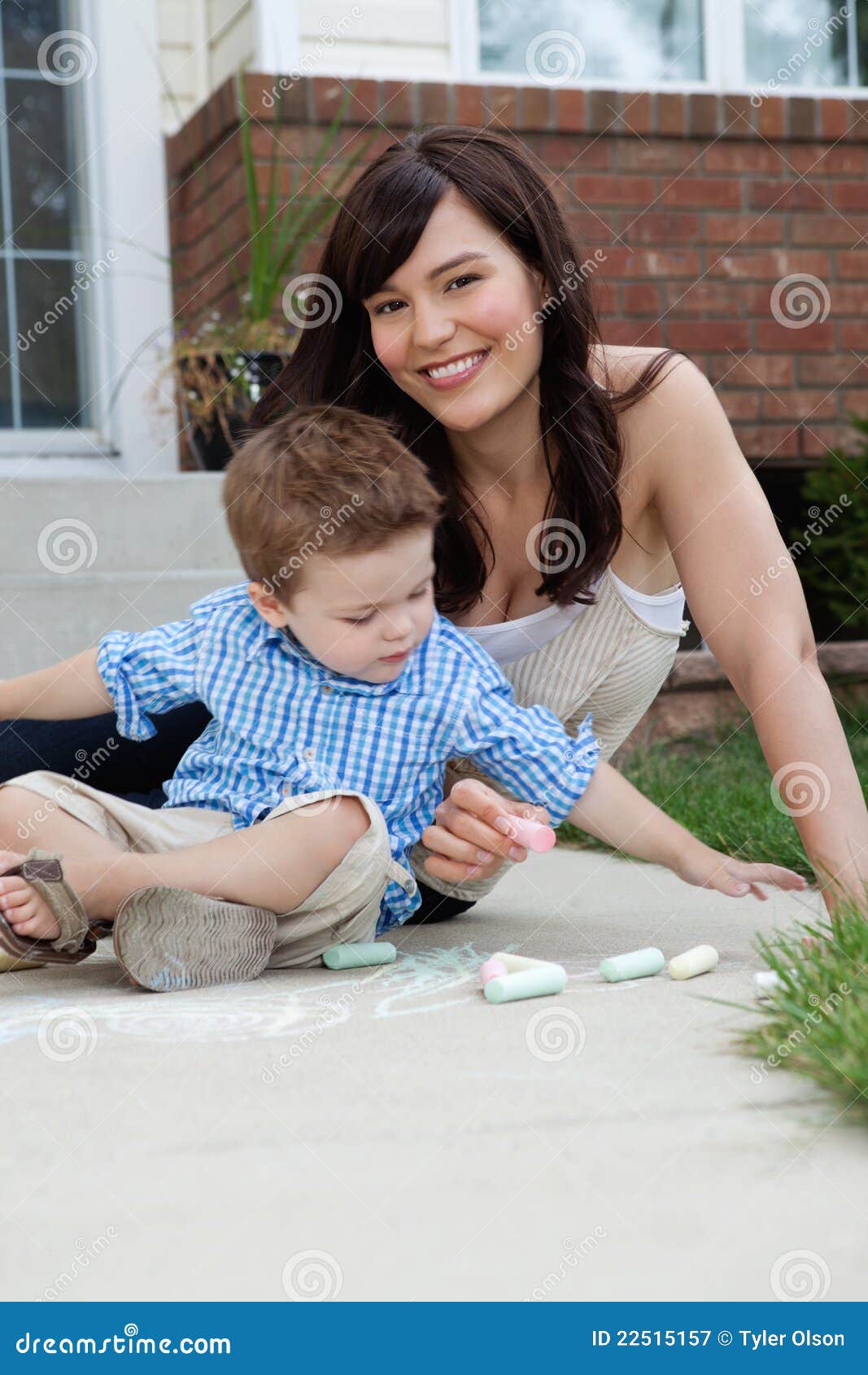 Mother and Son Playing with Sidewalk Chalk Stock Image - Image of parent,  portrait: 22515157