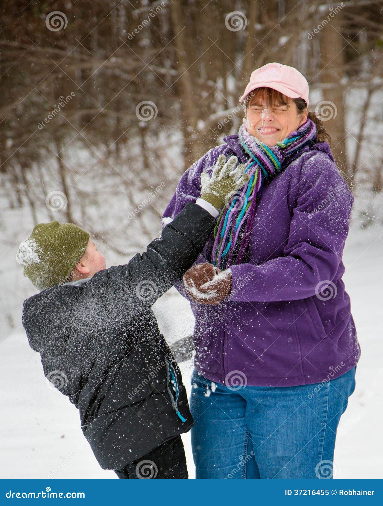 Mother and Son Playing in Snow Stock Image Image of parenting