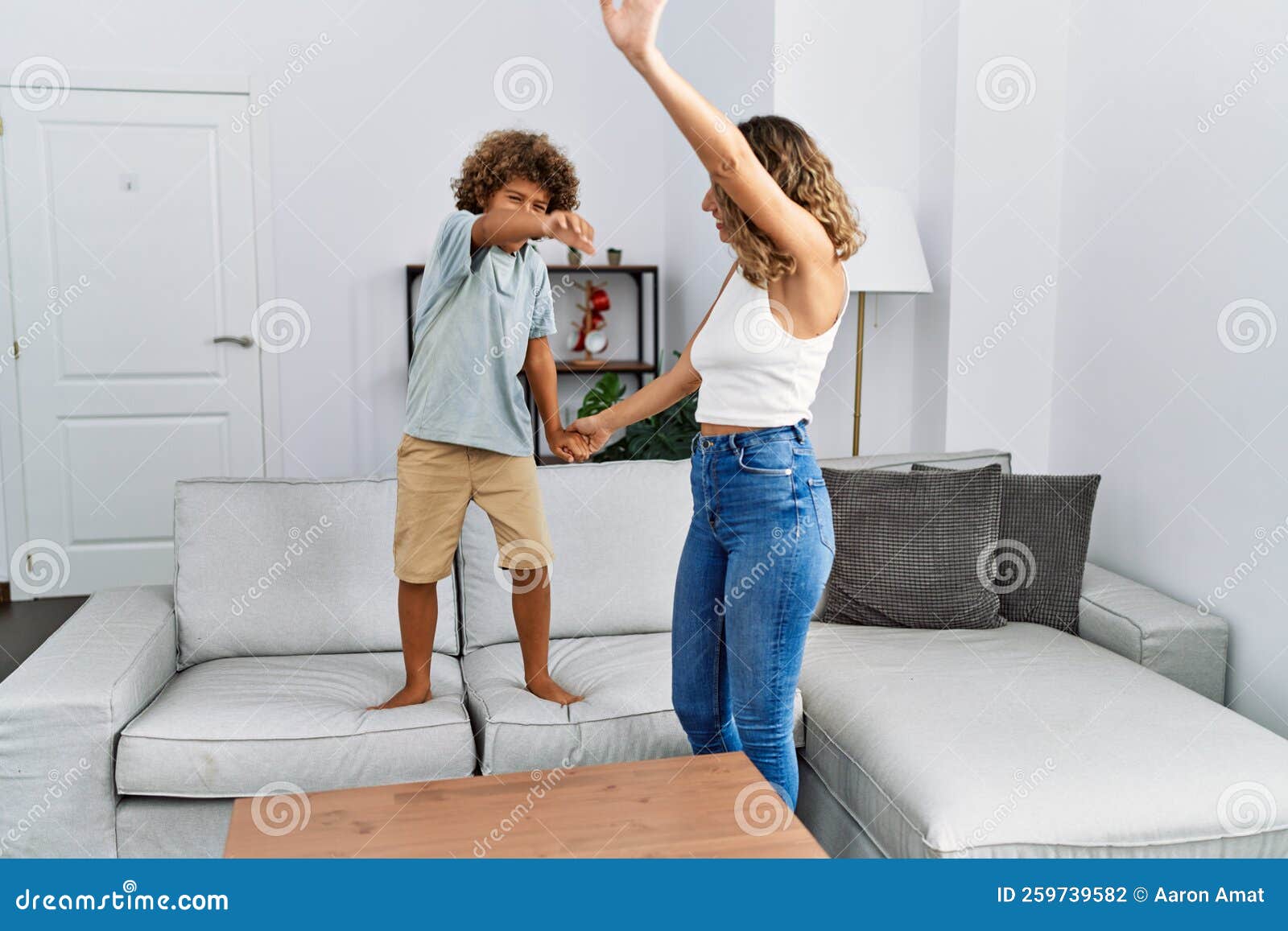 Mother and Son Smiling Confident Dancing at Home Stock Photo Image of