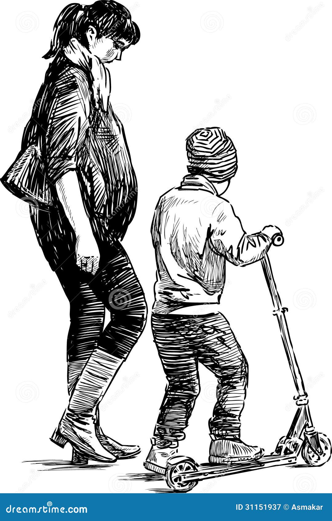 Mother and son stock image. Image of hand, woman, scooter - 31151937