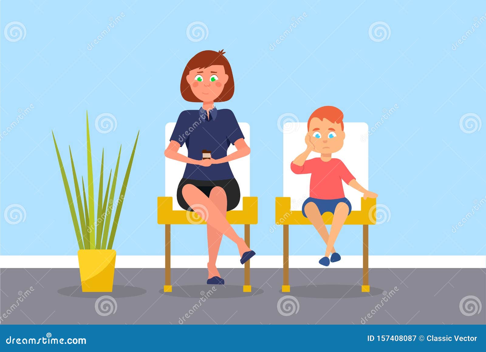 Mother and Son in Waiting Room Vector Illustration Stock Vector -  Illustration of hospital, healthcare: 157408087