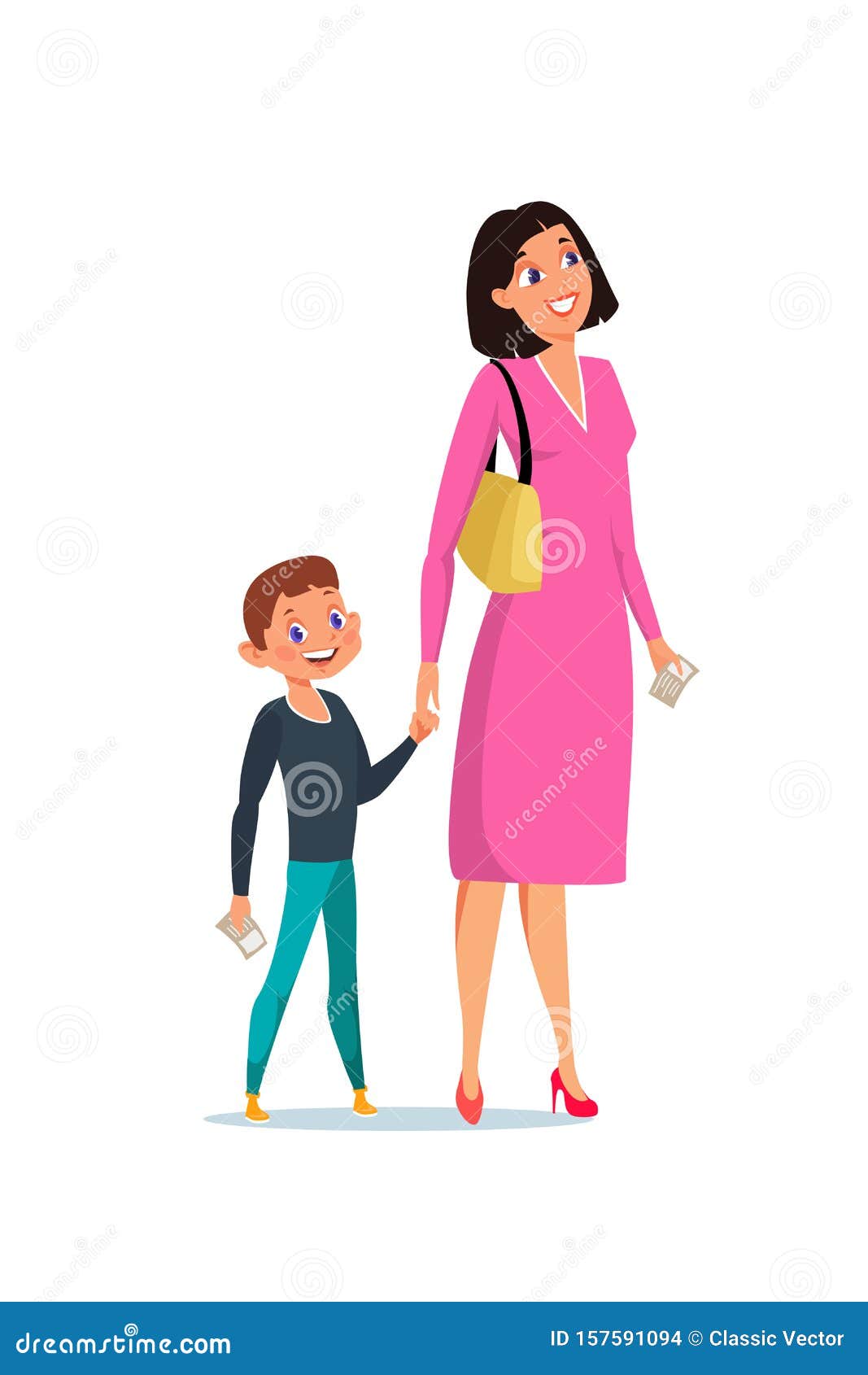 Mother And Son Walking Flat Vec
