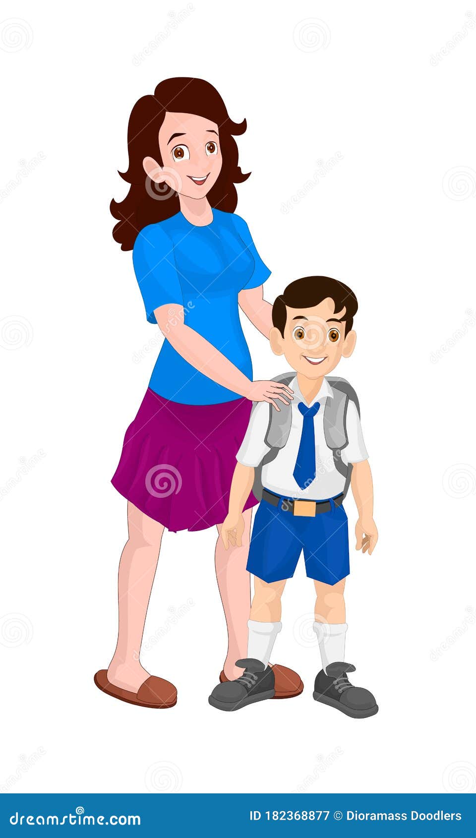 Mother Takes Her Child To School, Vector Illustration of a Cartoon. Stock  Image - Illustration of face, book: 182368877