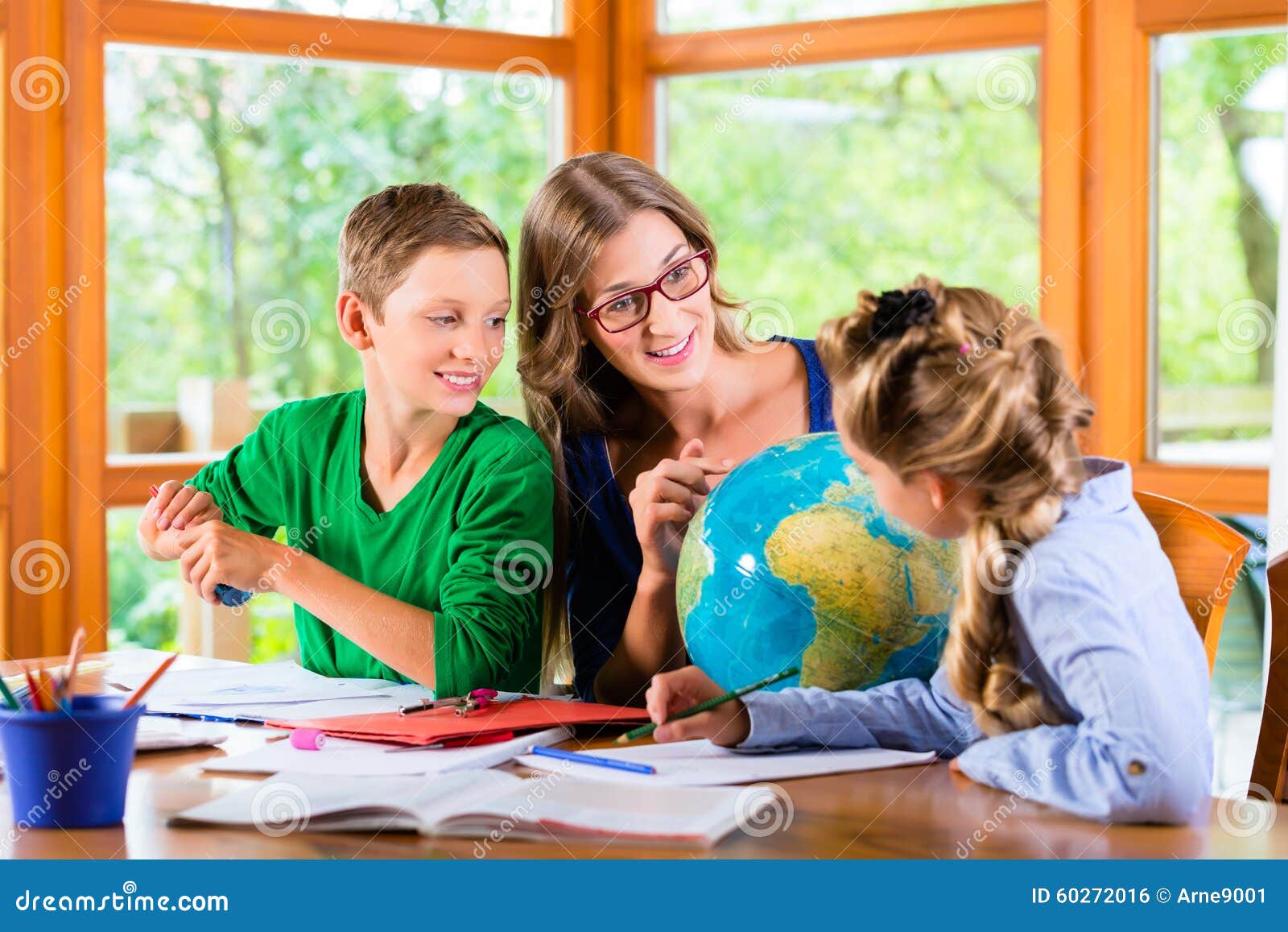 Mother Teaching Kids Private Lessons For School Stock