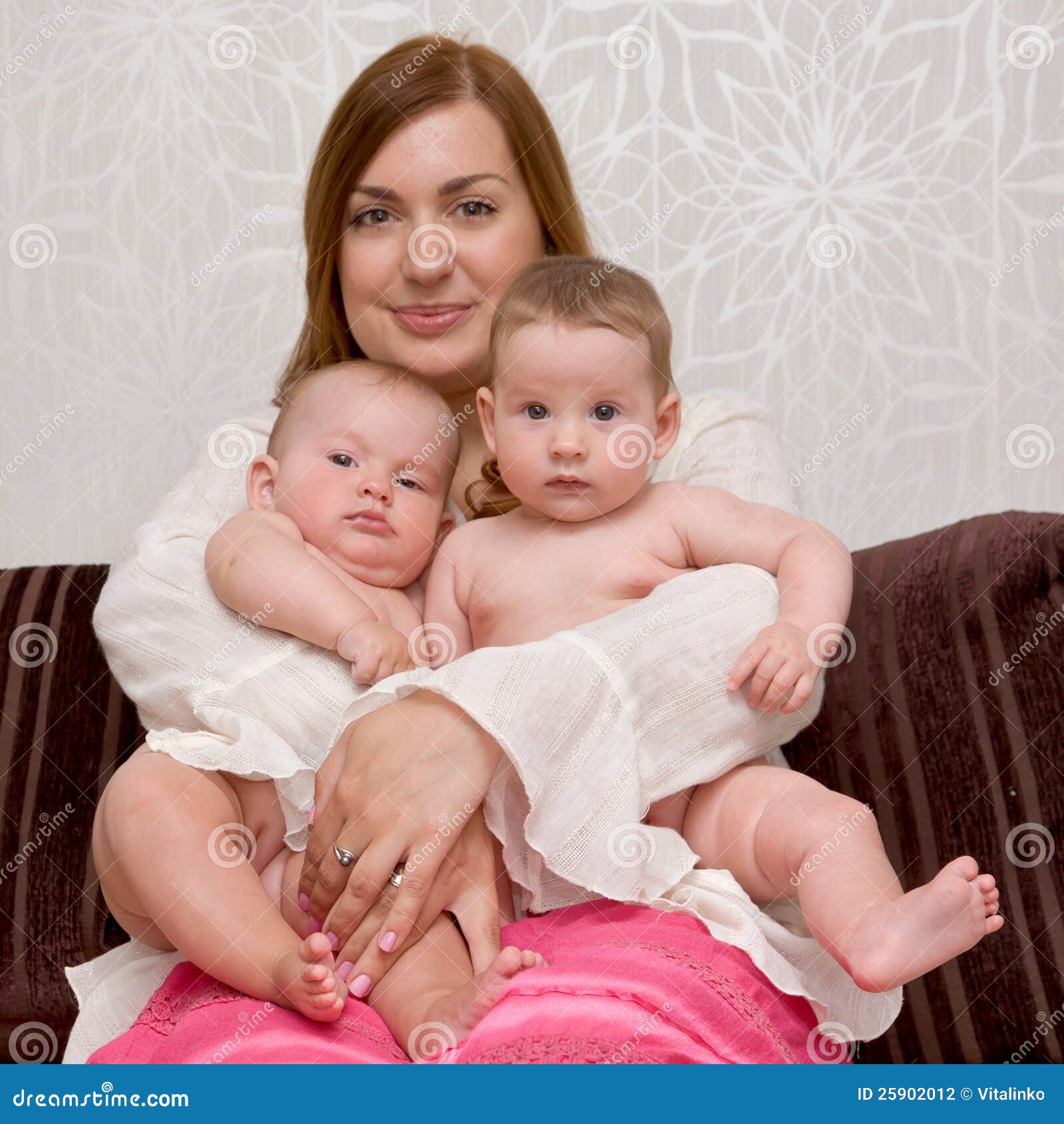 Mother with Two Tiny Babies Twin Stock Photo - Image of people, parenthood:  25902012