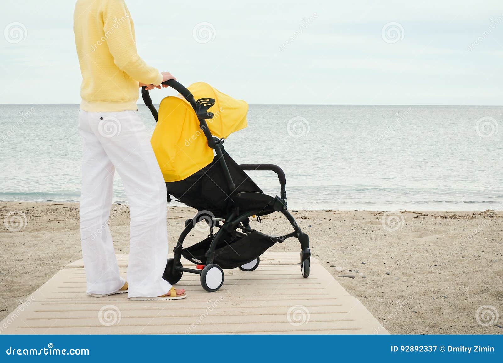 Mother Walking with Baby Stroller at the Beach Stock Image Image of perambulator, beach 92892337