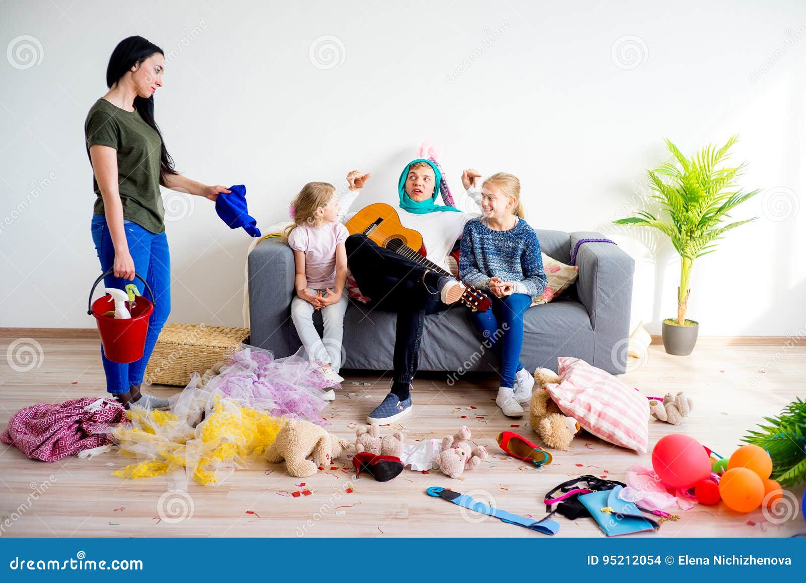 Mother Yelling on Her Romping Kids Stock Photo Image of happy