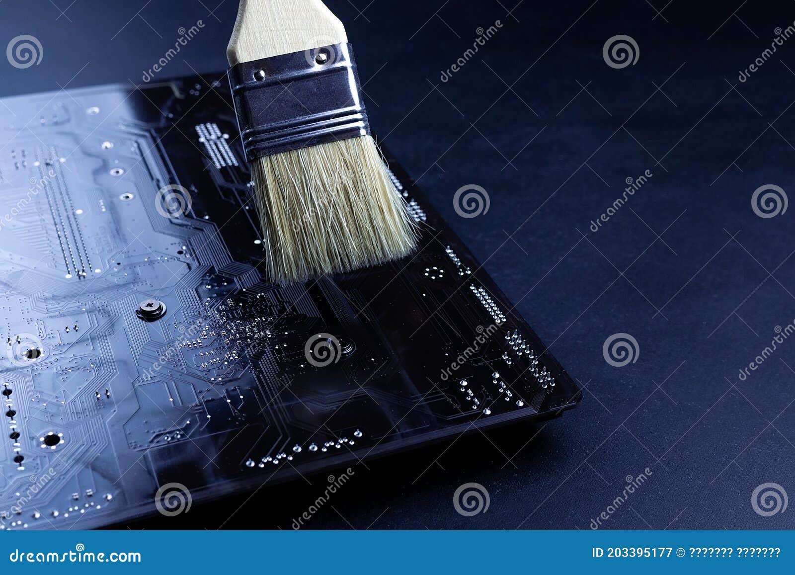 Cleaning the PC Cleaning the Motherboard from Dust Using a Brush Stock Image Image of