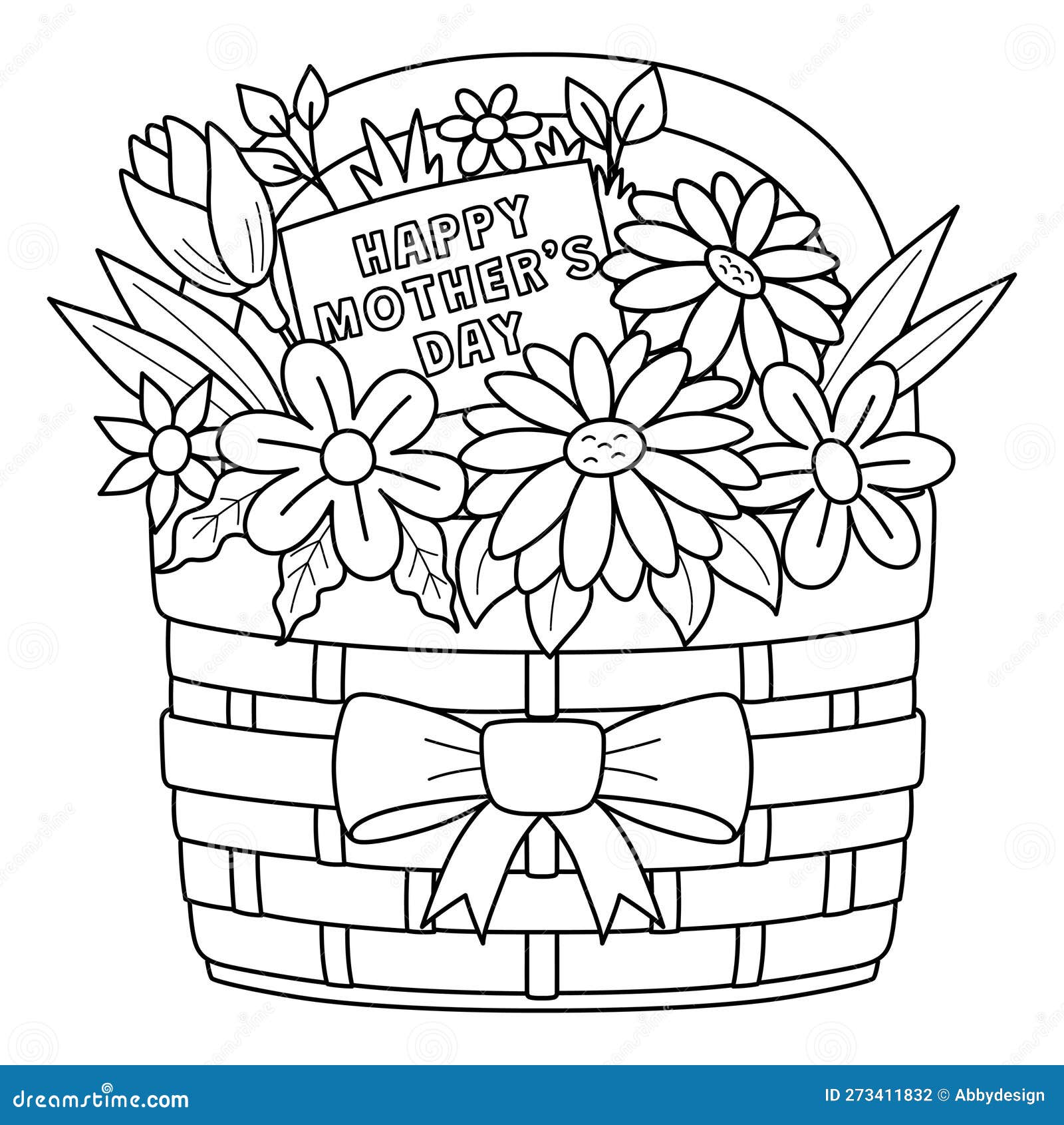 A basket of tulips simple outline vector illustration isolated on white  6084359 Vector Art at Vecteezy