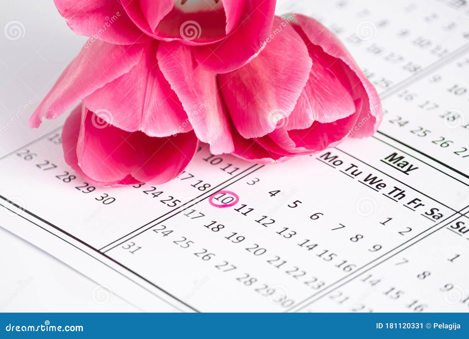 Mothers Day Calendar With A Marked Date And Pink Flowers A Reminder