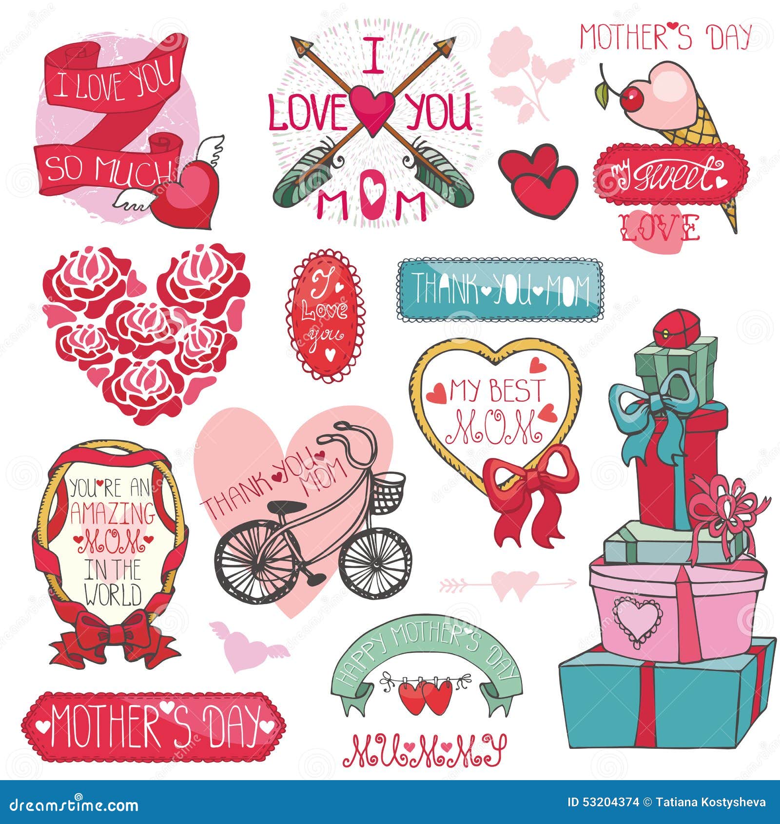 Mothers Day Decor Elements Set.Ribbons,frames Stock Vector ...