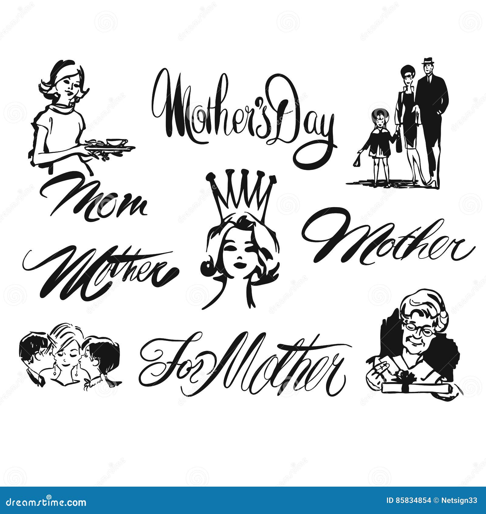 Mothers Day Lettering and Clipart Set Stock Vector - Illustration of ...