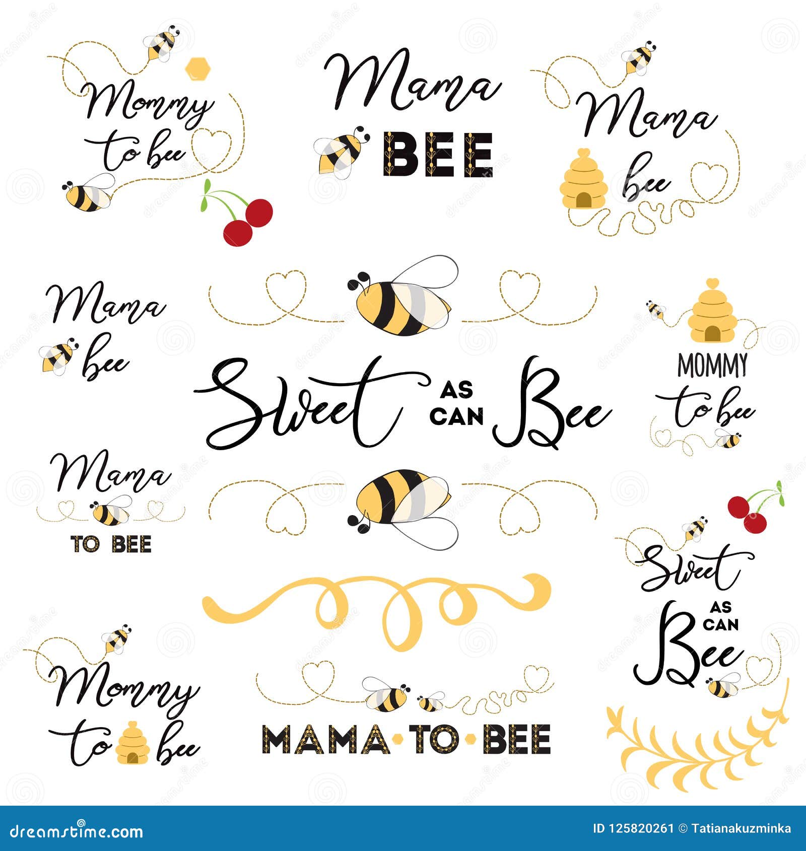 mothers day logos, icons, labels, tags. hand drawn set with bee sweet honey badges mama bee