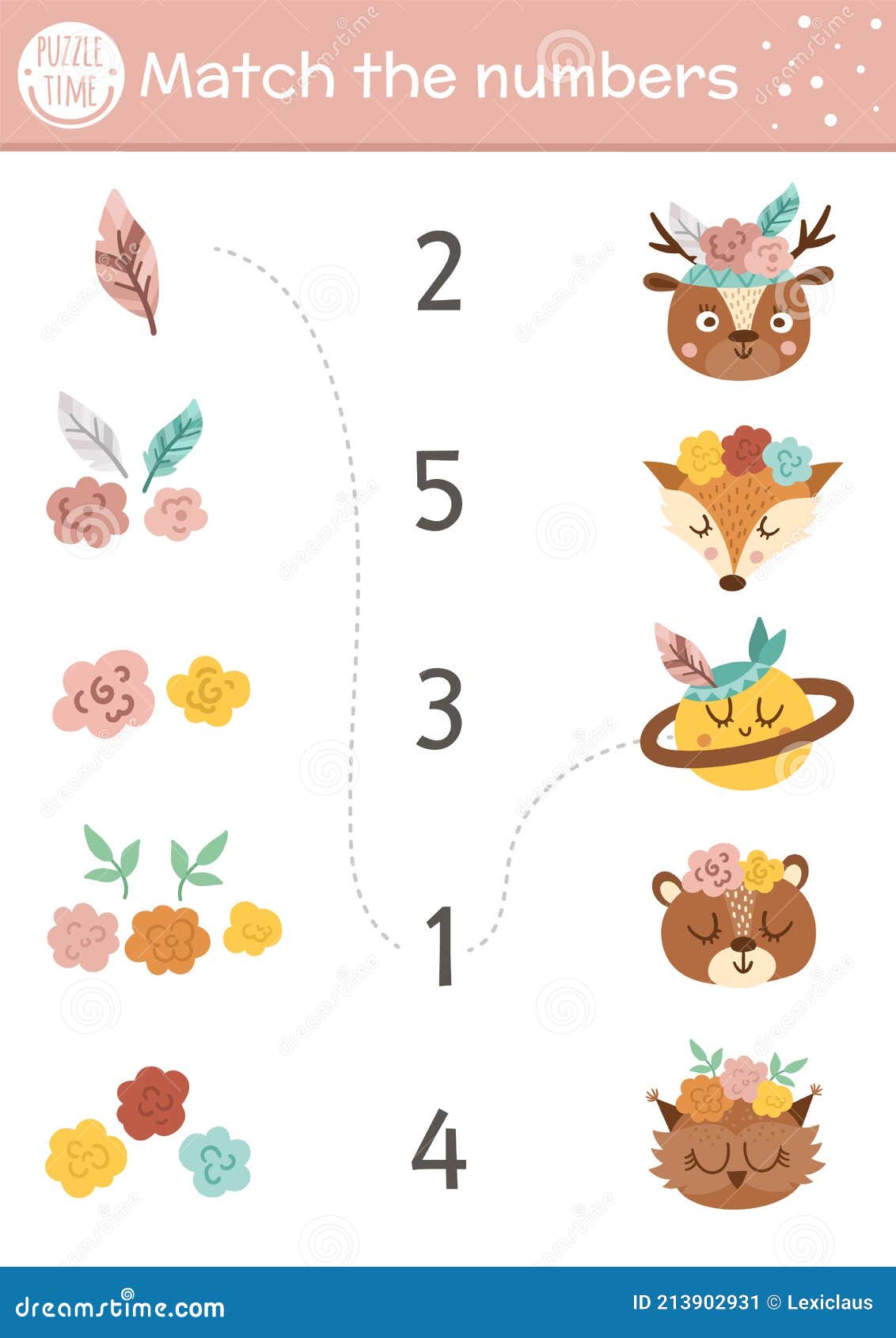 Mothers Day Matching Game with Cute Boho Animals and Head Decoration.  Holiday Math Activity for Preschool Children with Flowers Stock Vector -  Illustration of head, matching: 213902931