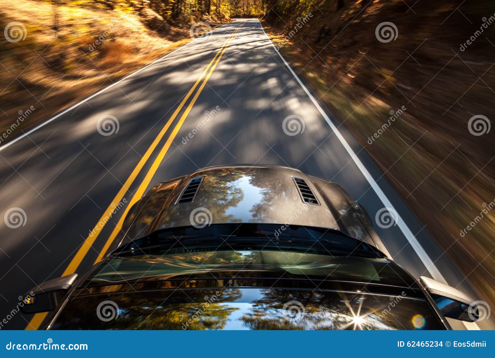 Motion Blur of Car Driving Down a Road during Fall Stock Photo Image