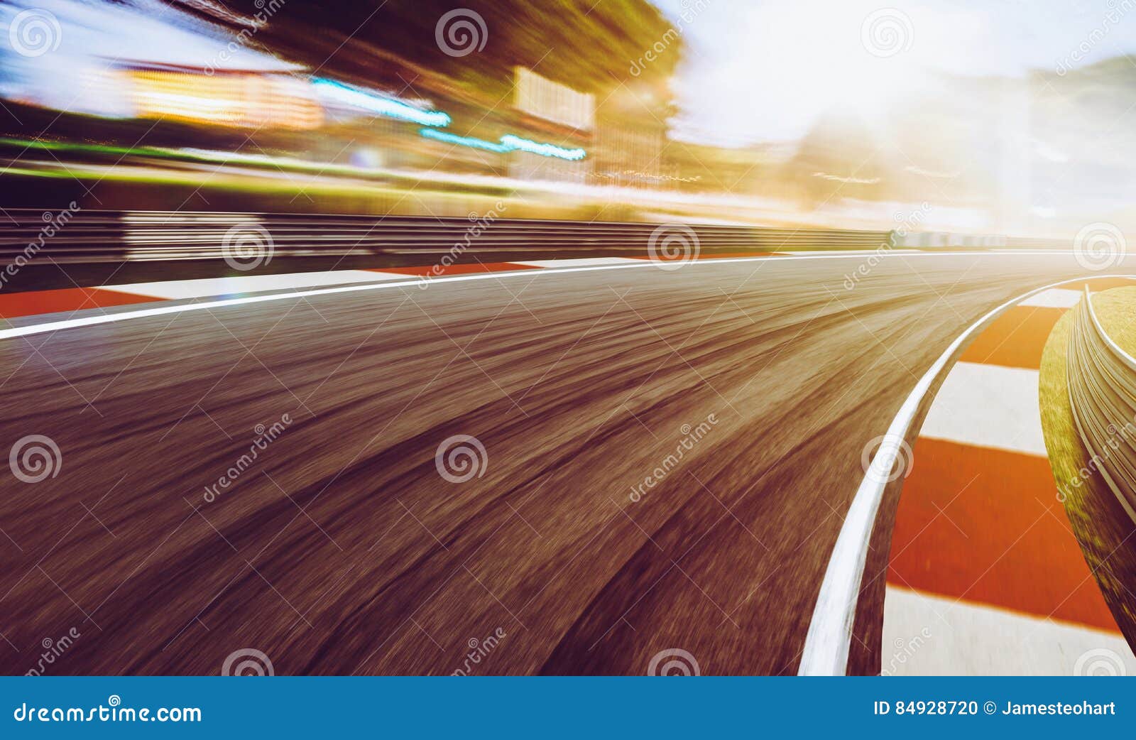 motion blurred racetrack,sunset scene.