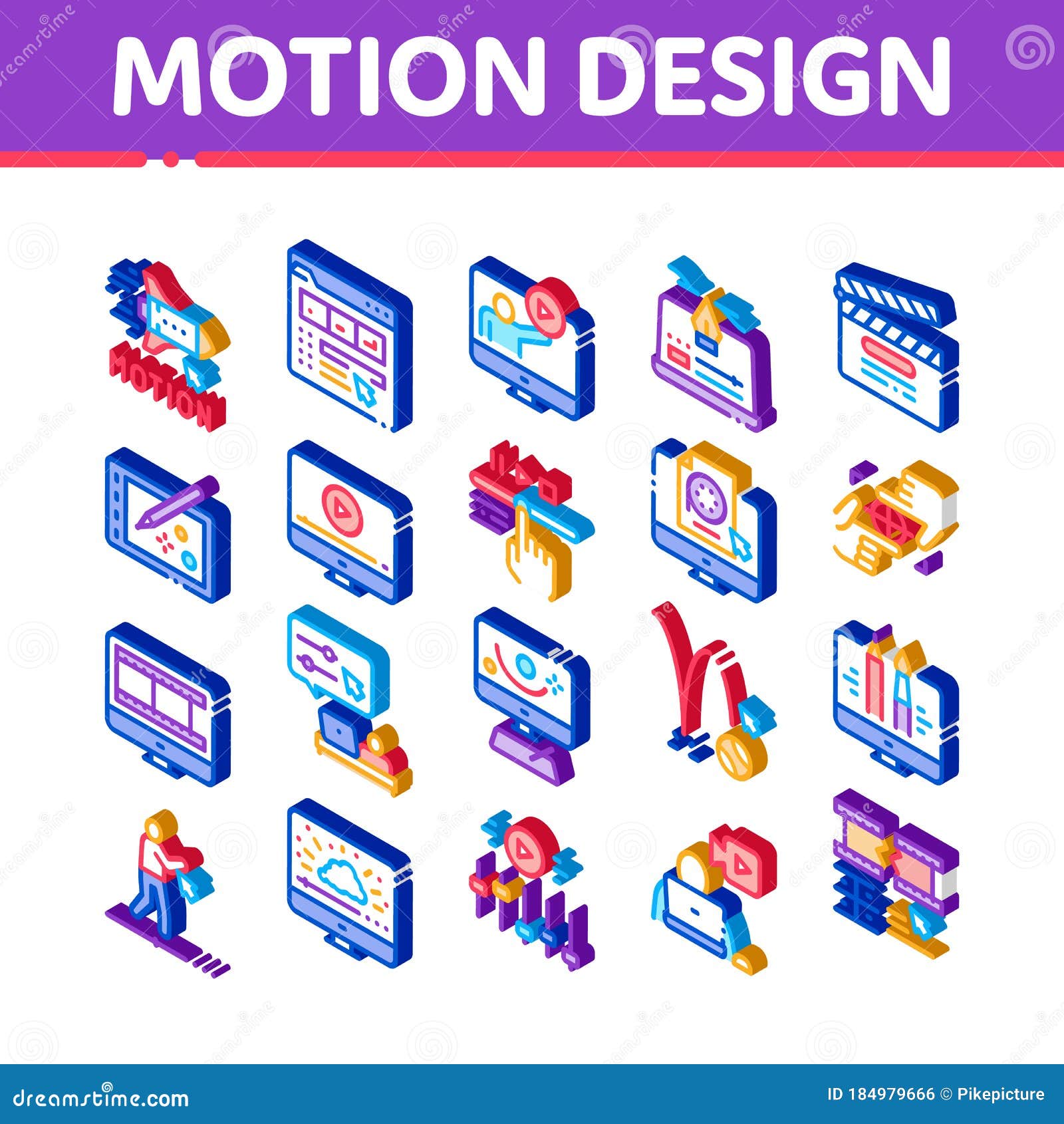 motion  studio isometric icons set 