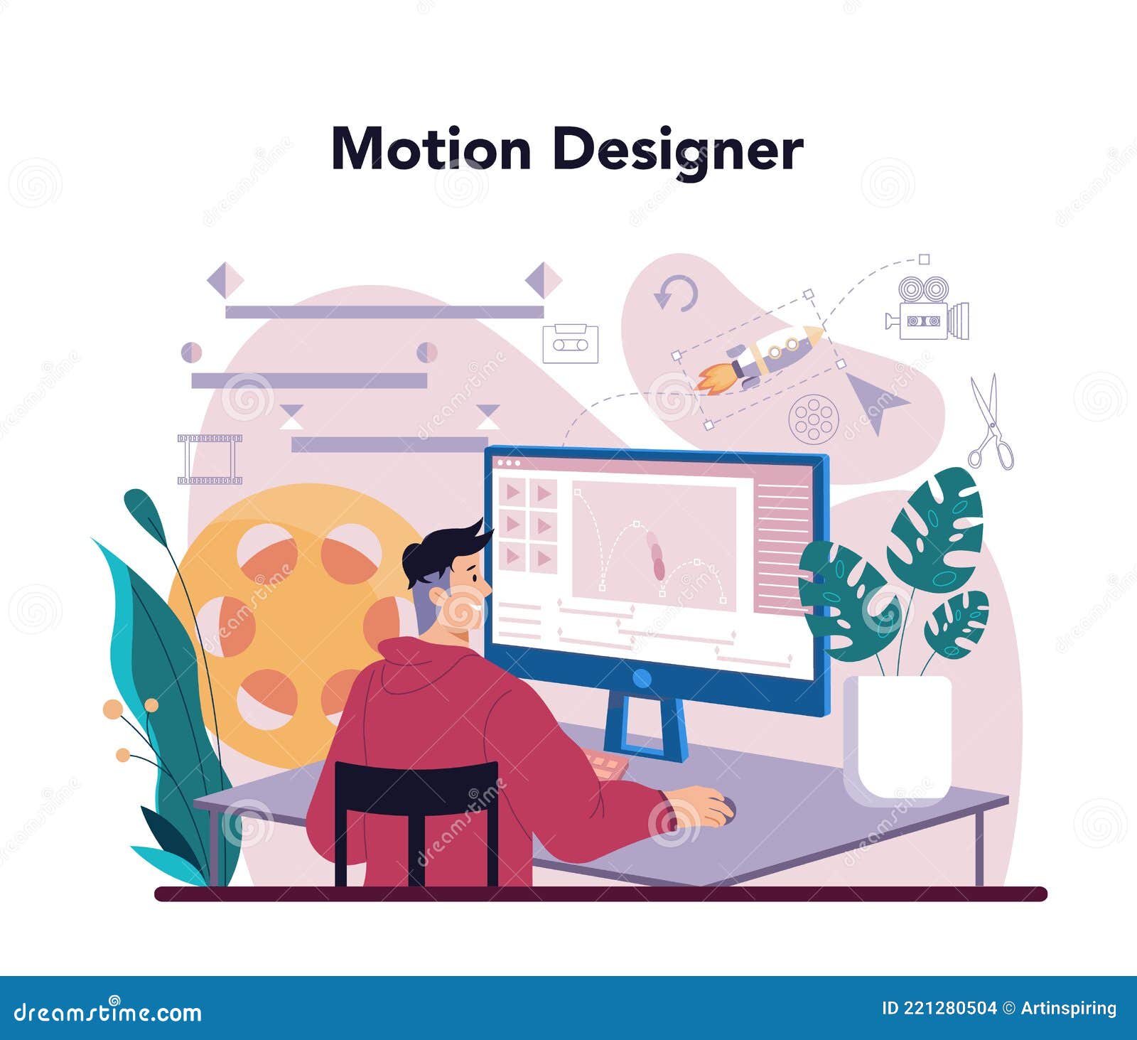Motion or Video Designer. Artist Create Computer Animation Stock Vector -  Illustration of vector, animation: 221280504