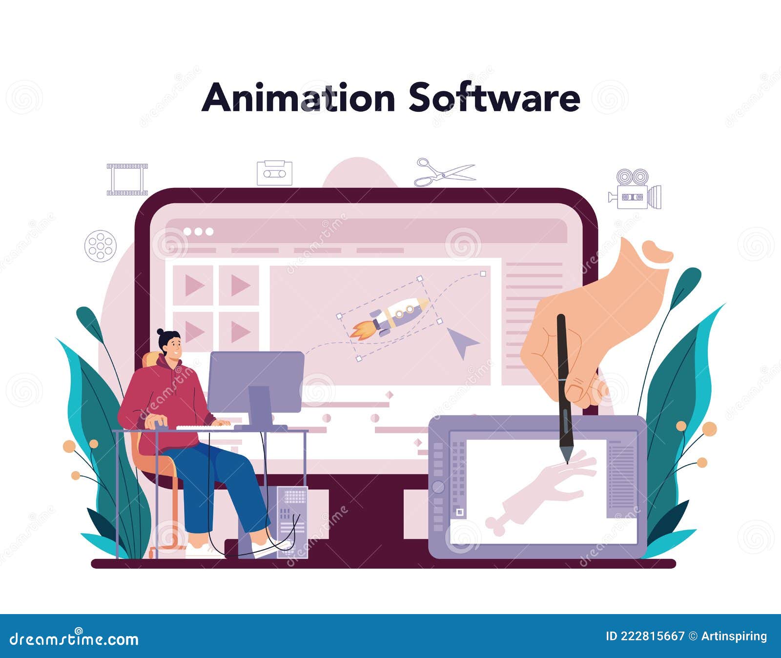 Motion or Video Designer Online Service or Platform. Artist Create Stock Vector - Illustration of graphic, cartoon: 222815667 Motion or Video Designer Online Service or Platform. Artist Create Stock Vector - Illustration of graphic, cartoon: 222815667