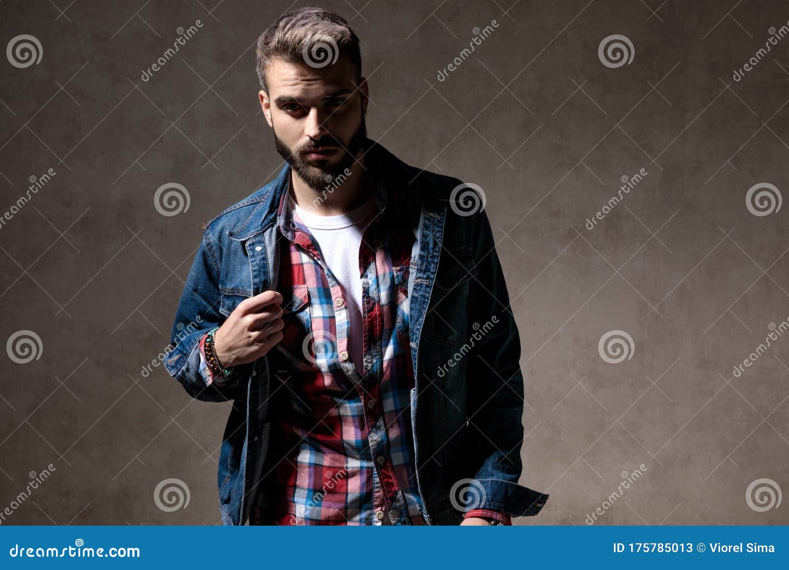 Motivated Model Adjusting His Jacket Stock Image - Image of beard ...