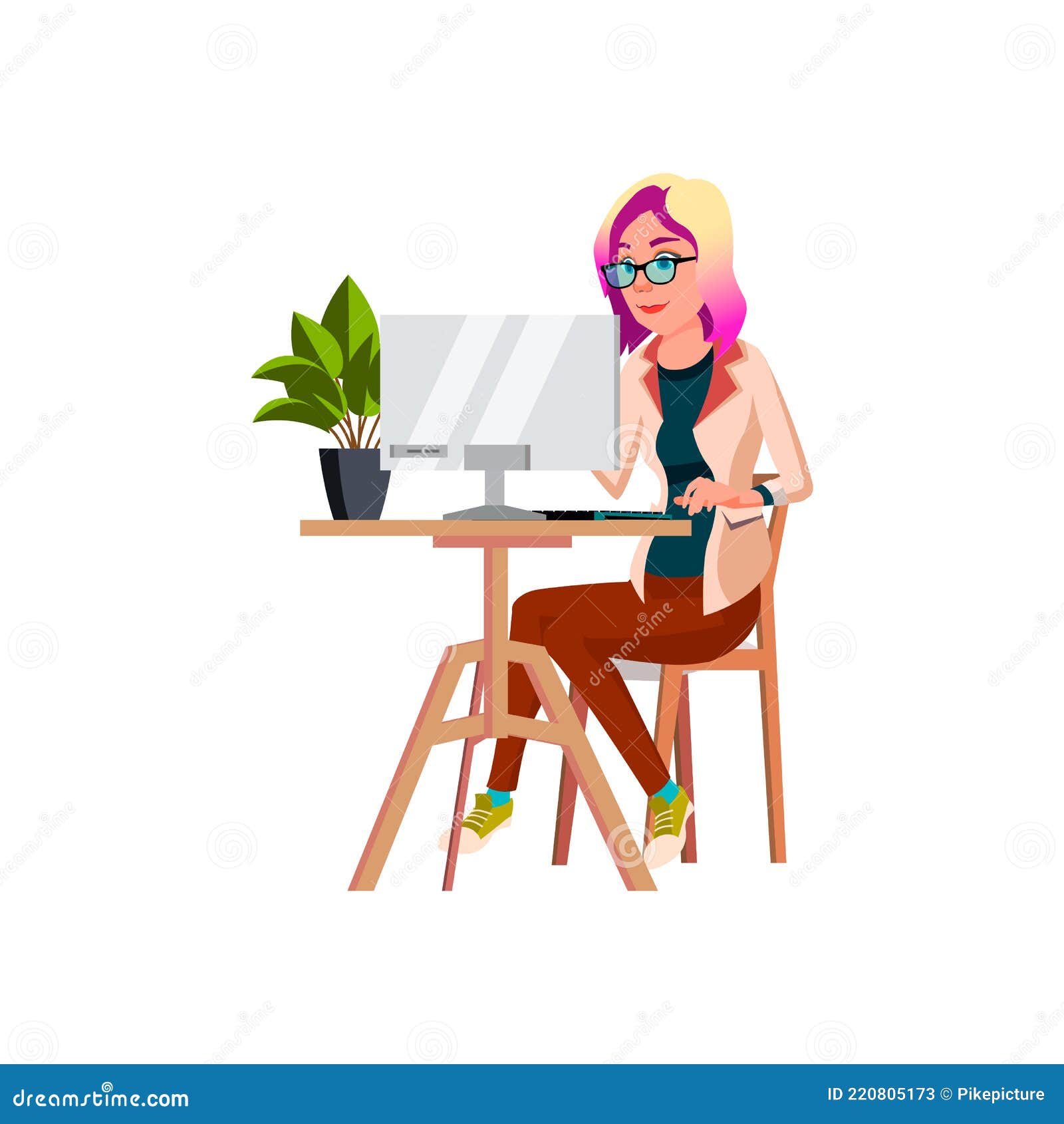 Motivated Young Lady Checking E-mails on Personal Computer at Work Cartoon  Vector Stock Vector - Illustration of lady, woman: 220805173
