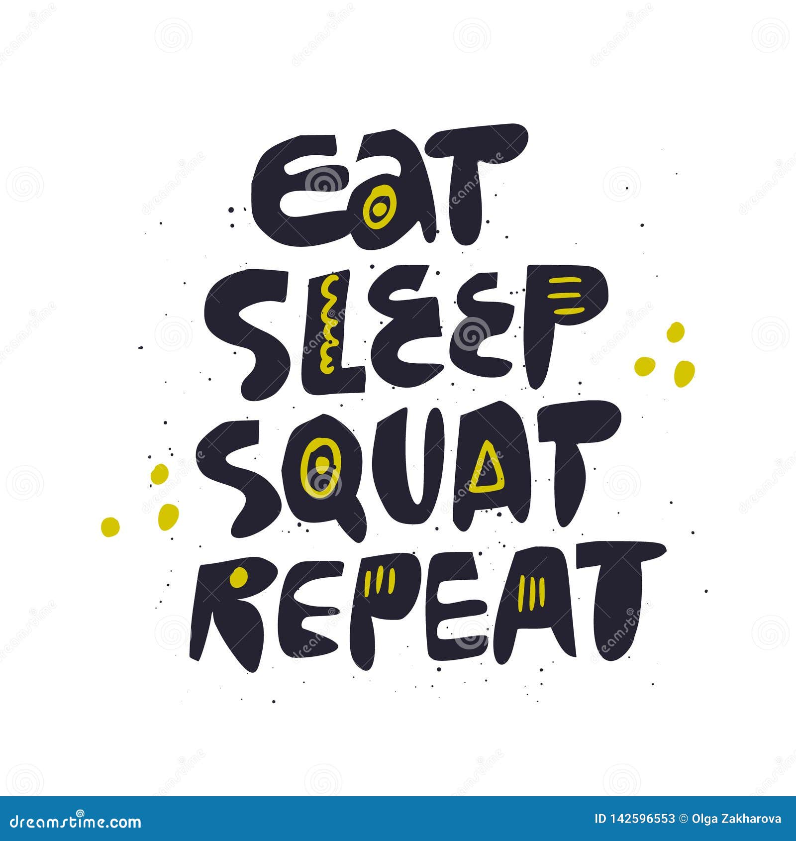 Eat Sleep Squat Repeat Gym Motivational Print With Grunge Effect Weight Plate And White