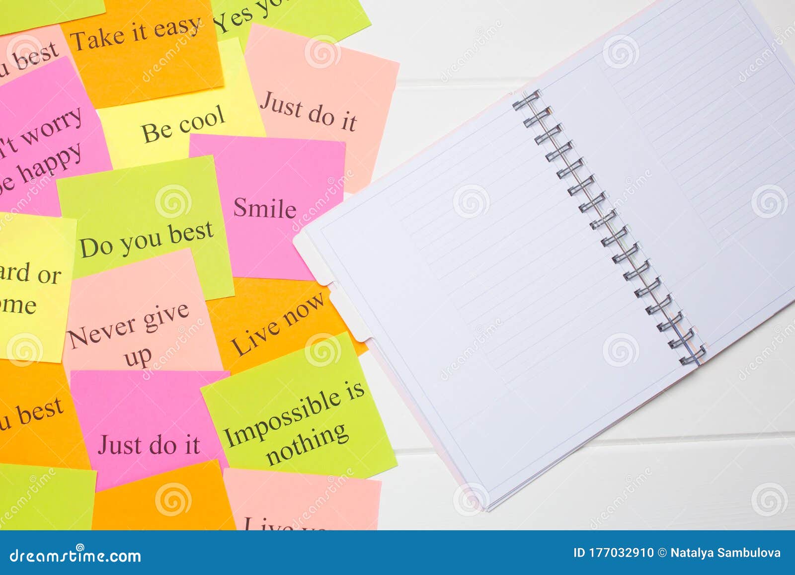 Motivational Words on Colorful Stickers on White Background. a