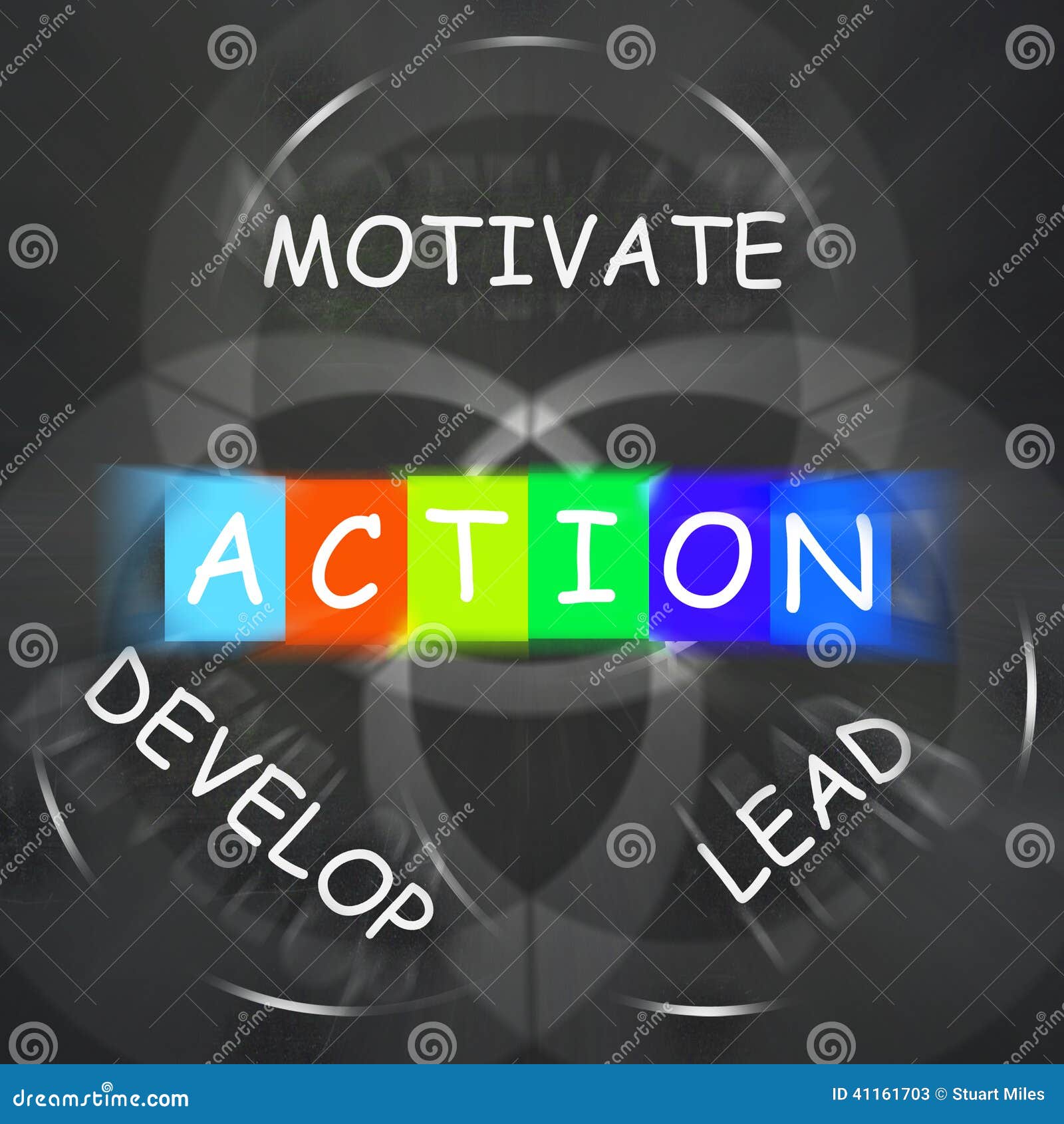 Motivational Words Displays Action Develop Lead and Motivate Stock