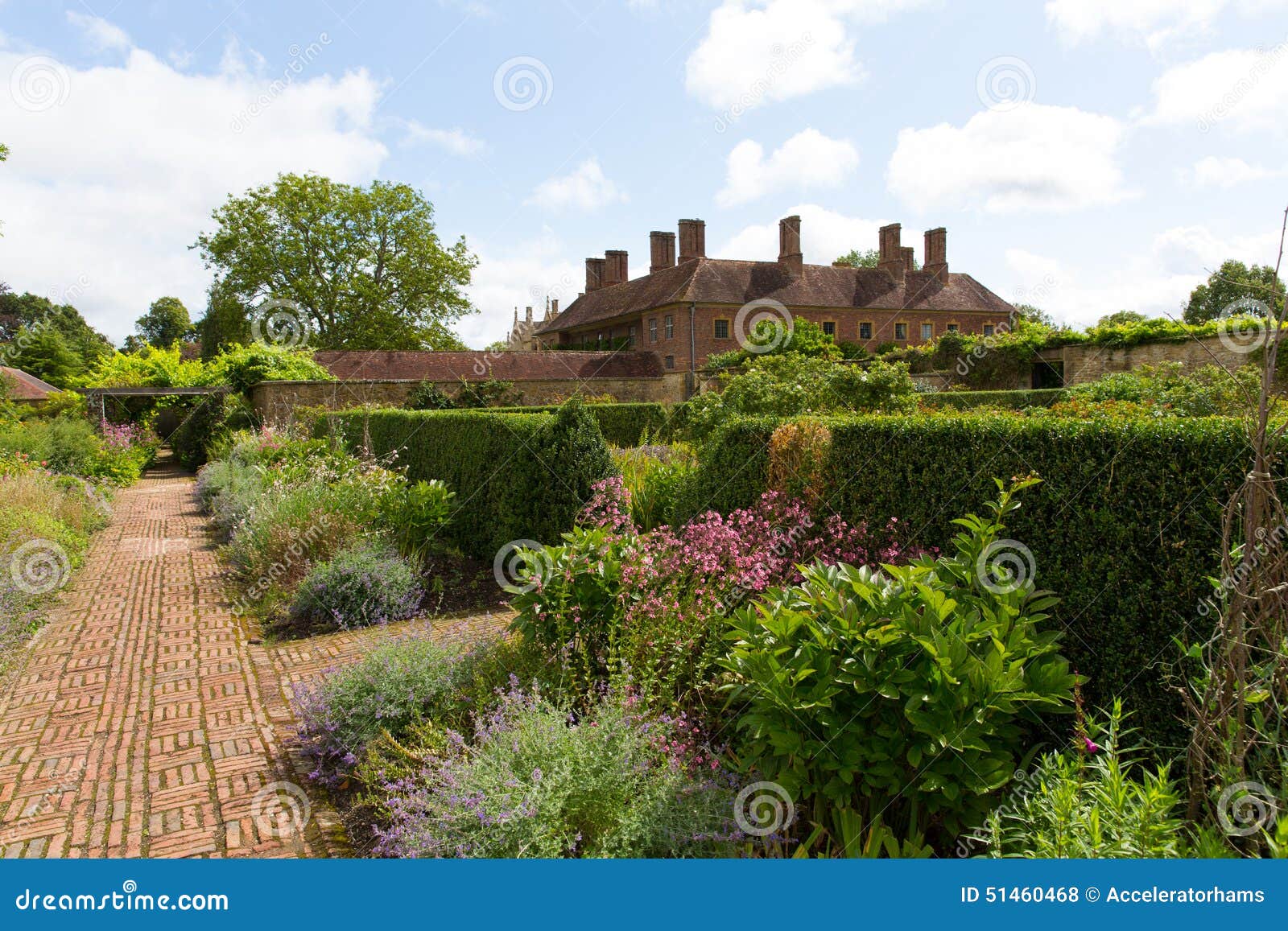 Motivi di Barrington Court vicino a Ilminster Somerset England Regno Unito con i giardini in sole di estate. Barrington Court vicino a Ilminster Somerset England Regno Unito con i giardini in sole di estate La casa padronale ed i giardini di Tudor hanno completato il fine anni '1550 Molto popolare con gli ospiti nell'estate